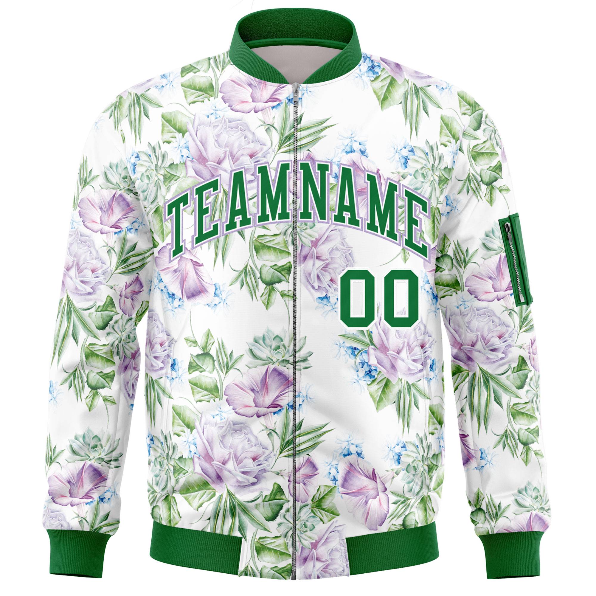 Custom Kelly Green  Varsity Full-Zip Hawaii Letterman Bomber Jacket