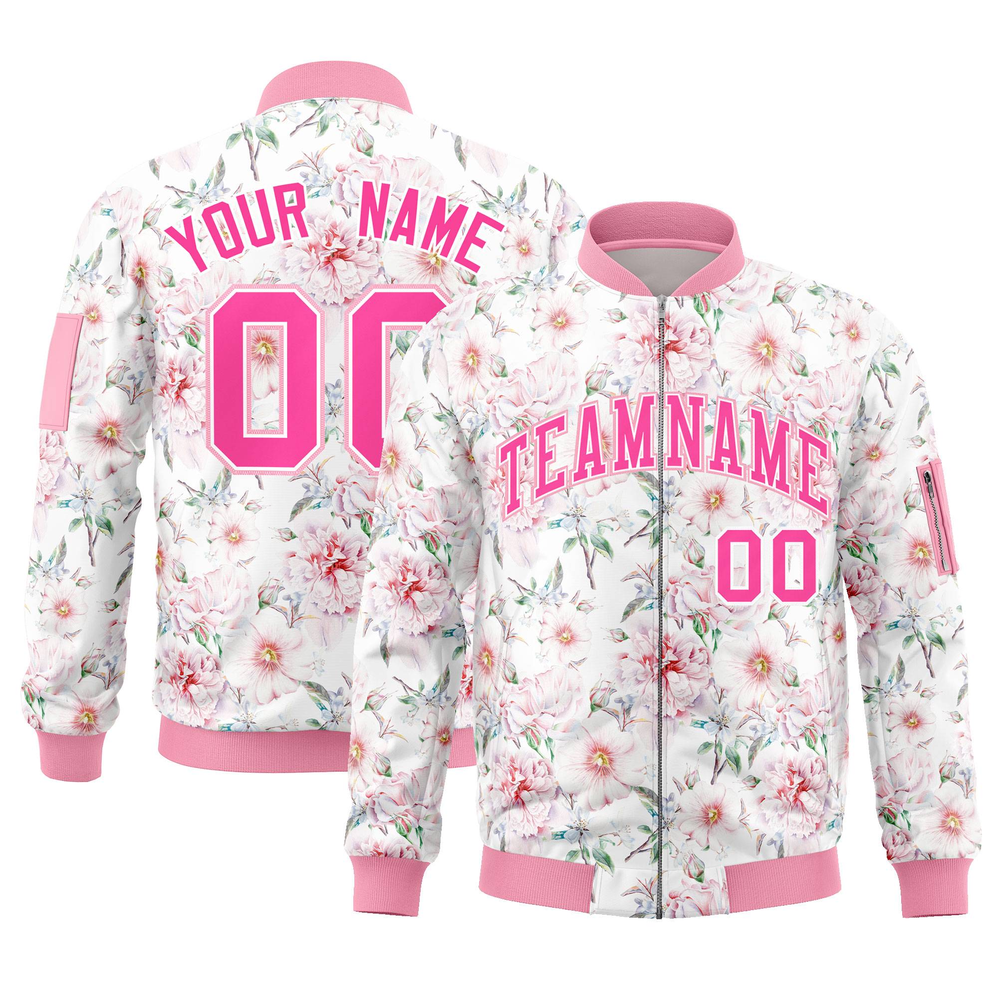 Custom Pink Varsity Full-Zip Hawaii Letterman Bomber Jacket