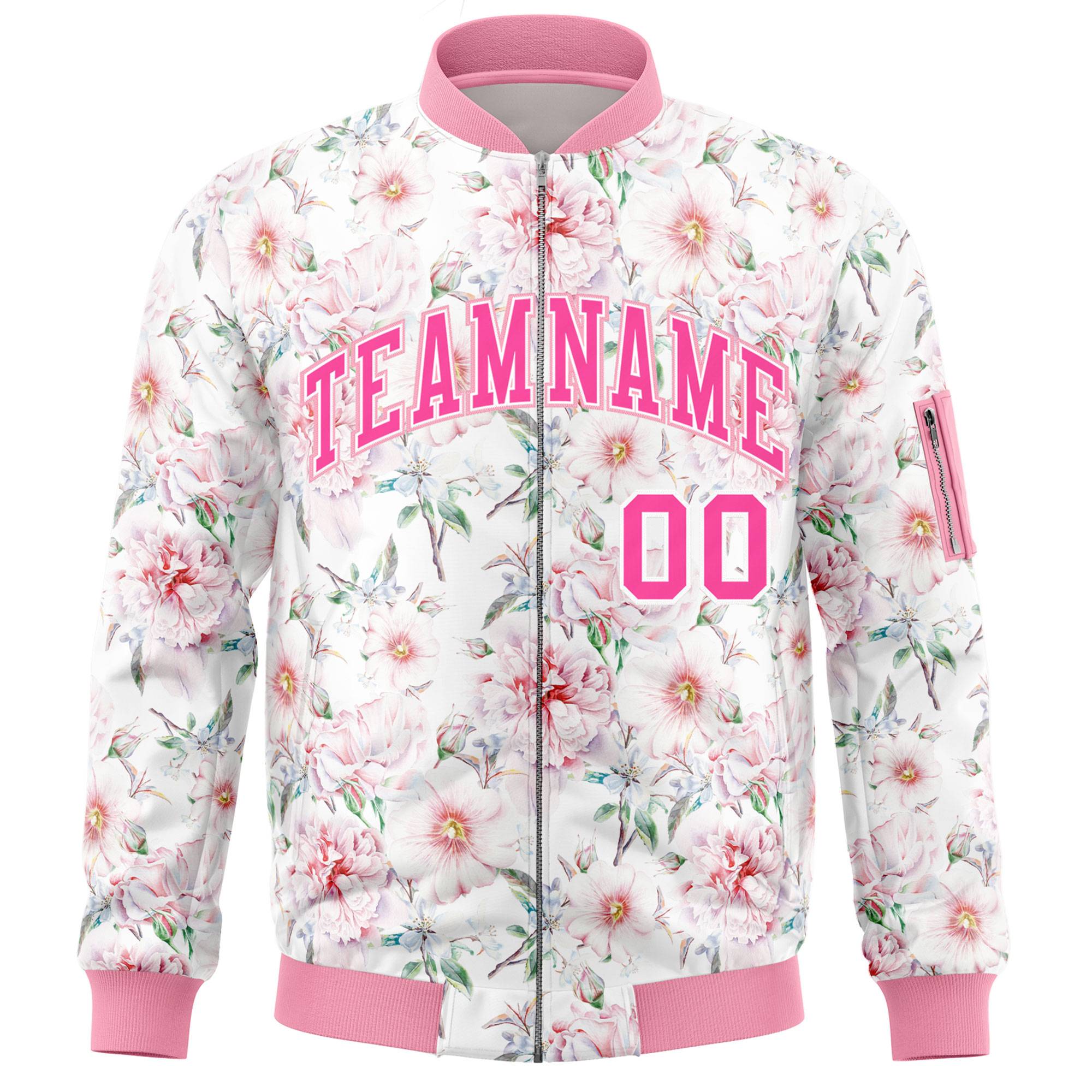 Custom Pink Varsity Full-Zip Hawaii Letterman Bomber Jacket