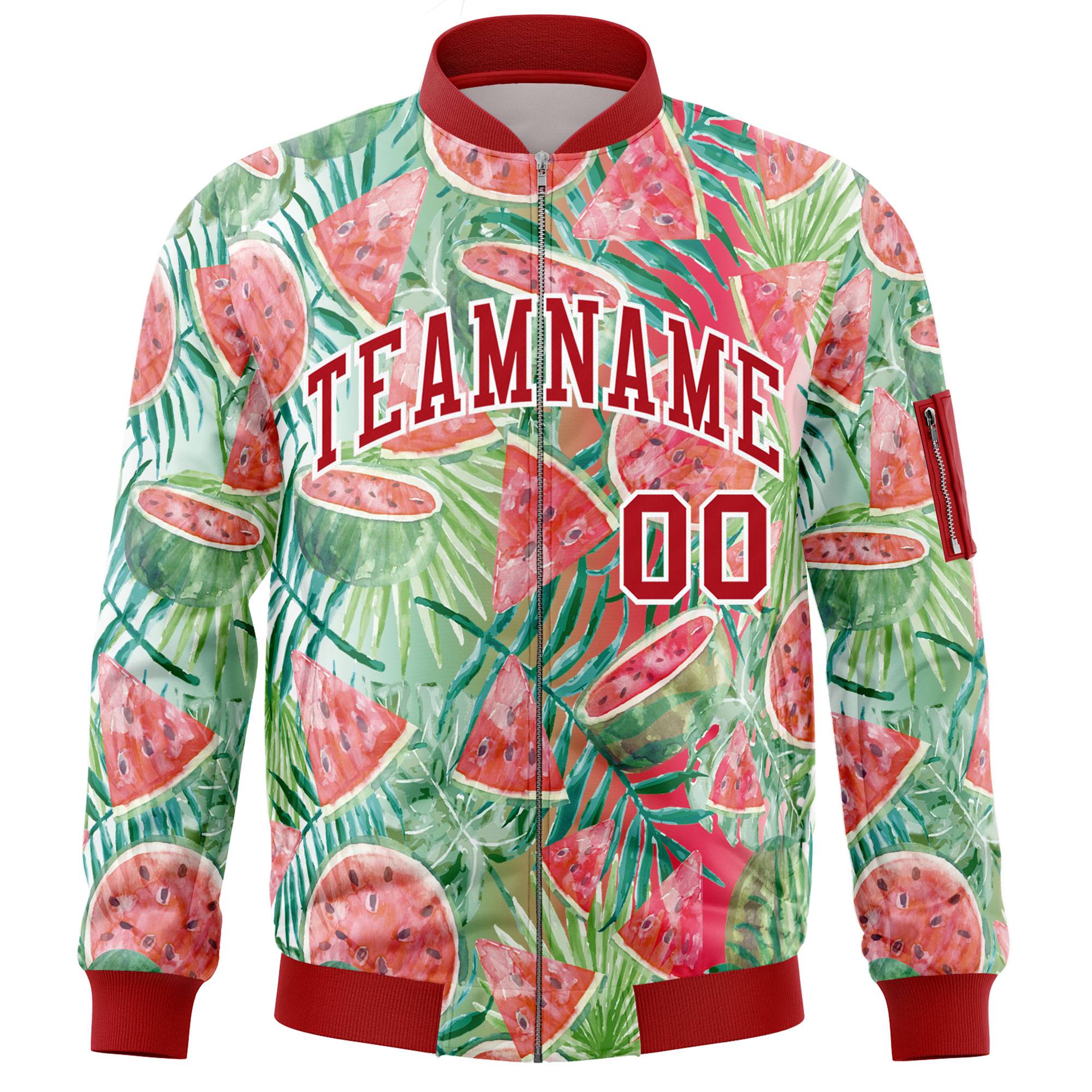 Custom Red Varsity Full-Zip Hawaii Letterman Bomber Jacket