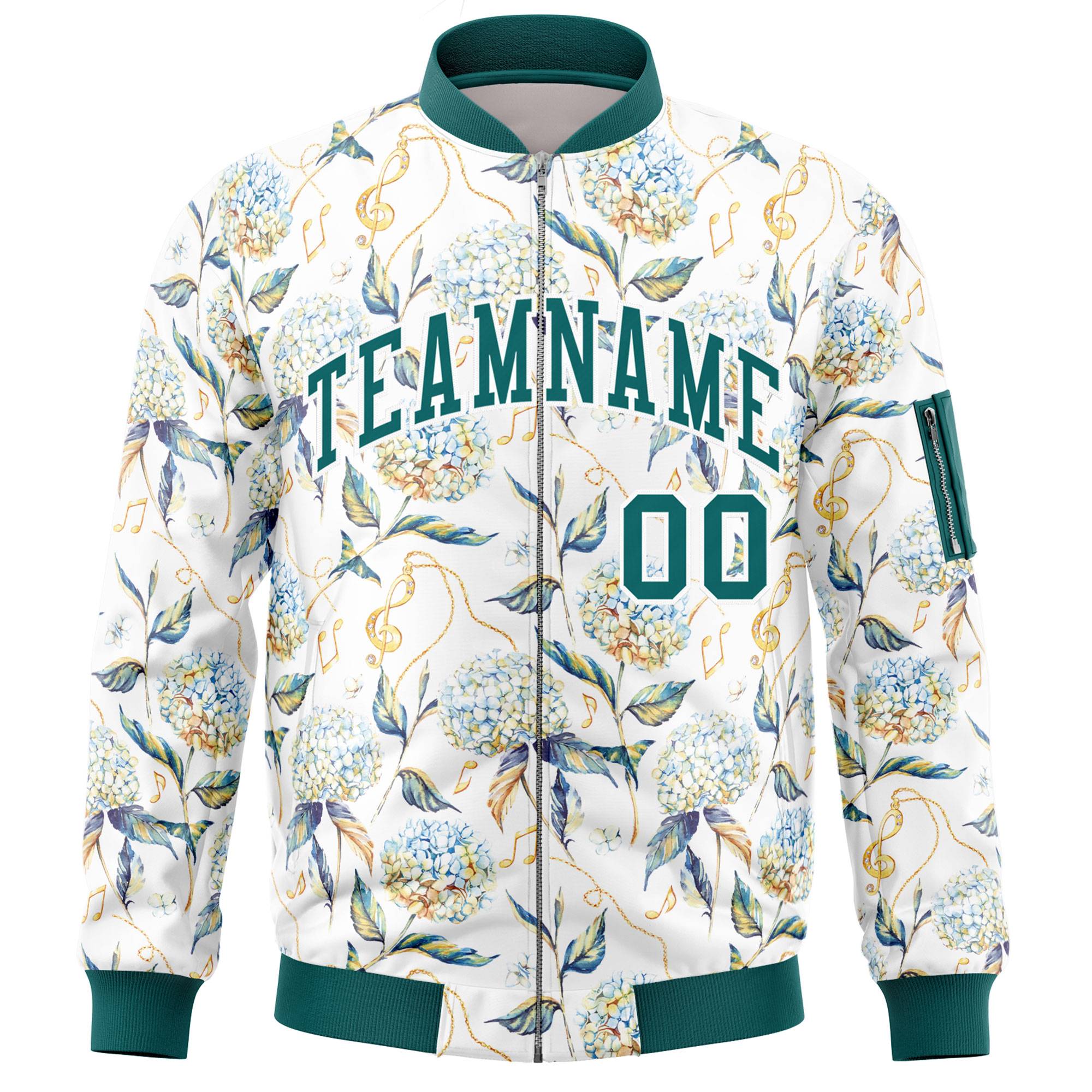 Custom Aqua Varsity Full-Zip Hawaii Letterman Bomber Jacket