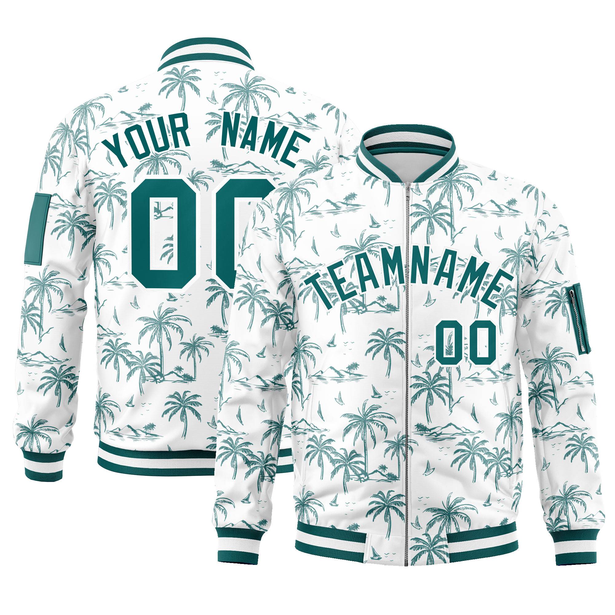 Custom Aqua Varsity Full-Zip Hawaii Letterman Bomber Jacket