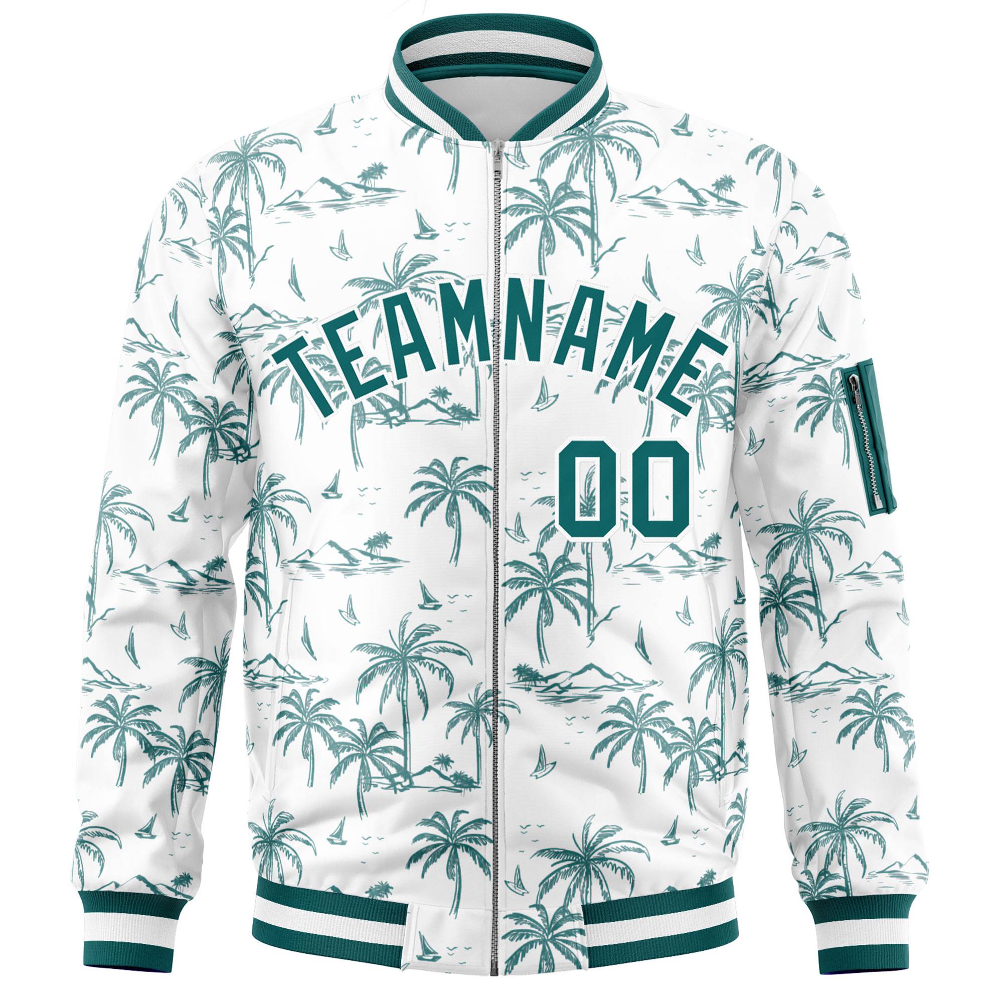 Custom Aqua Varsity Full-Zip Hawaii Letterman Bomber Jacket