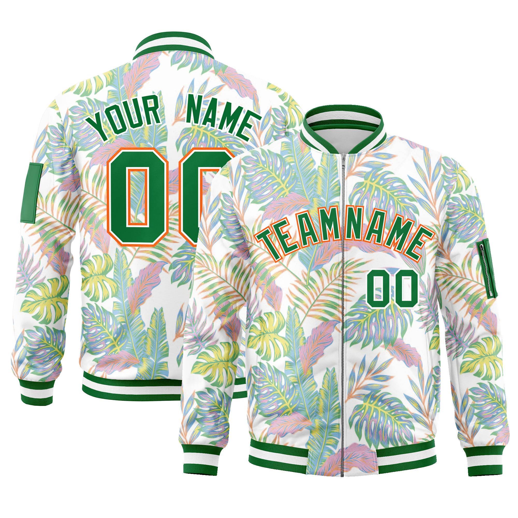 Custom Kelly Green  Varsity Full-Zip Hawaii Letterman Bomber Jacket