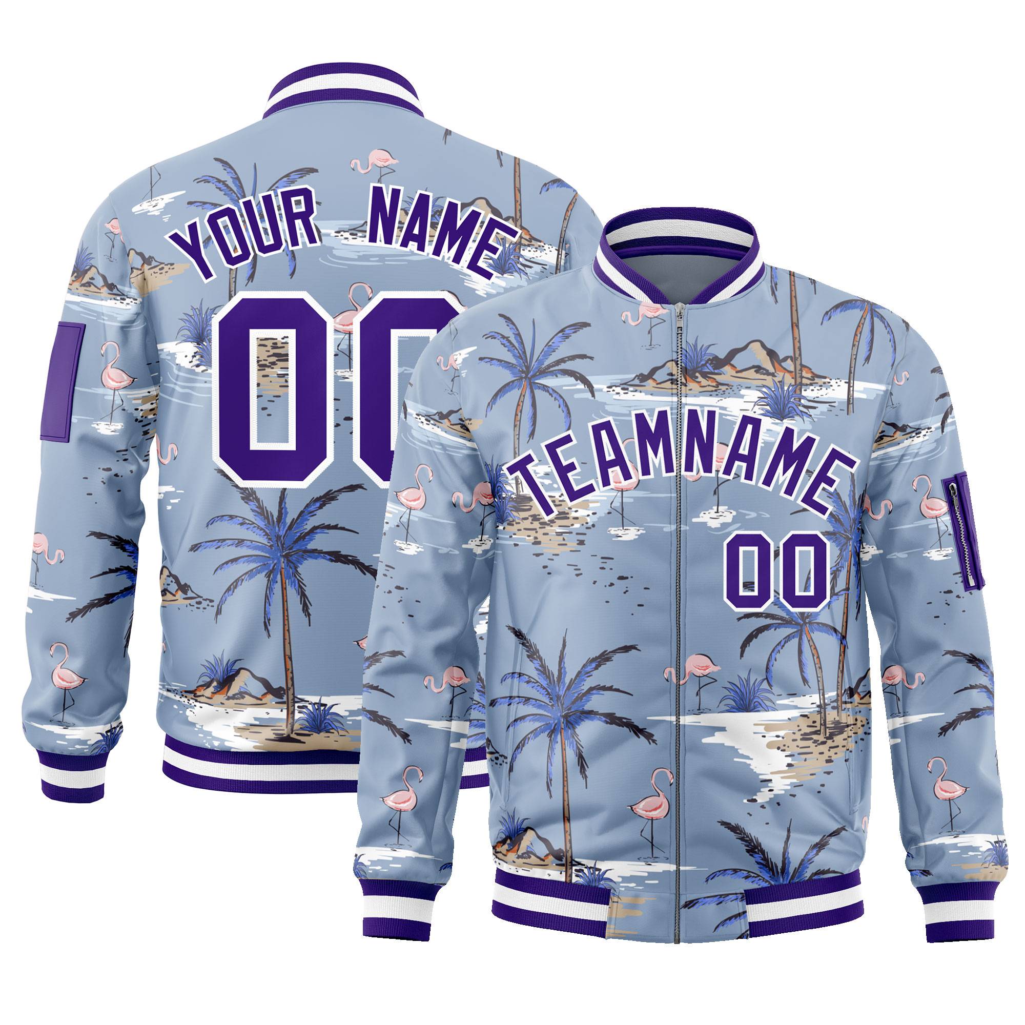 Custom Purple Varsity Full-Zip Hawaii Letterman Bomber Jacket