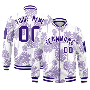 Custom Purple Varsity Full-Zip Hawaii Letterman Bomber Jacket