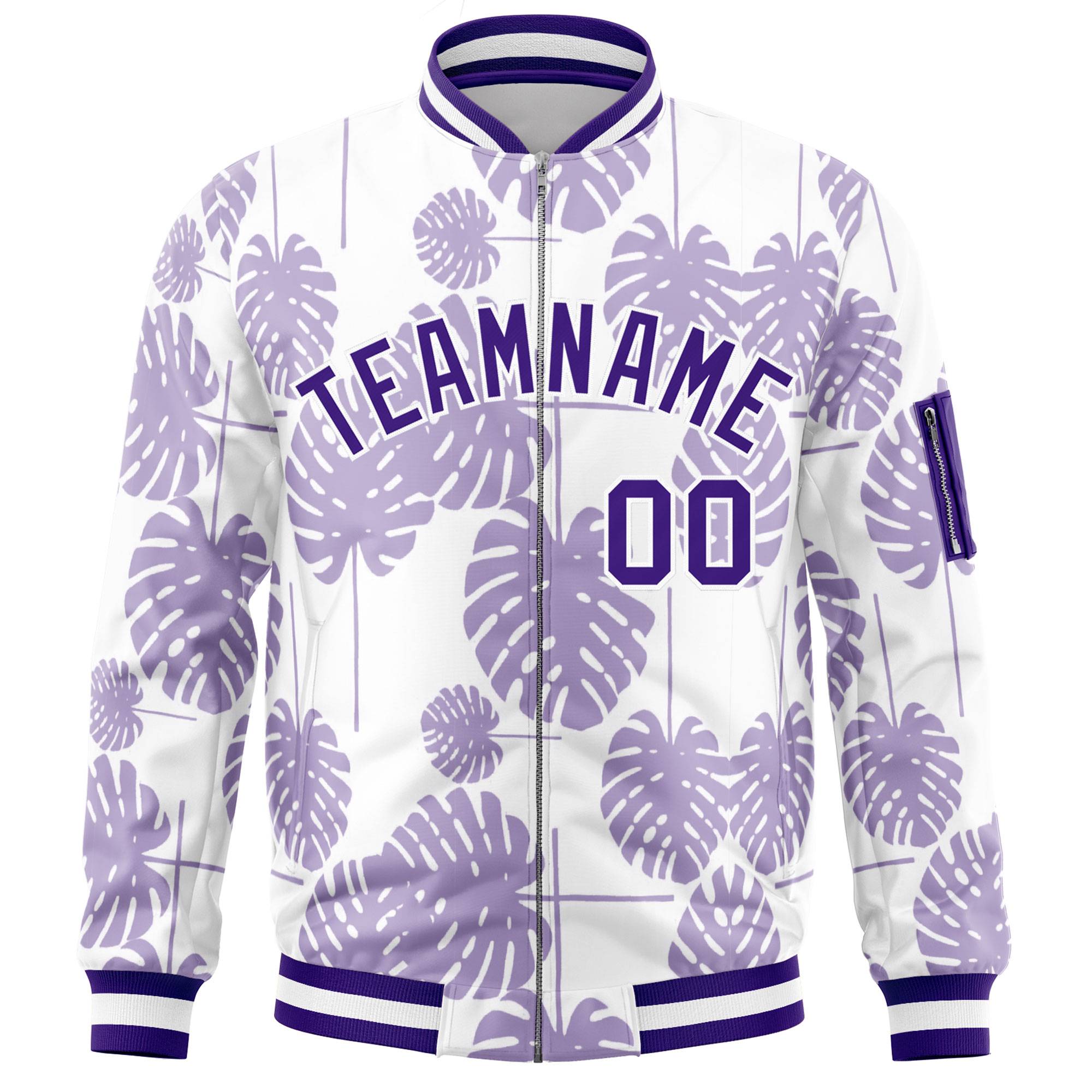 Custom Purple Varsity Full-Zip Hawaii Letterman Bomber Jacket