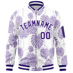 Custom Purple Varsity Full-Zip Hawaii Letterman Bomber Jacket