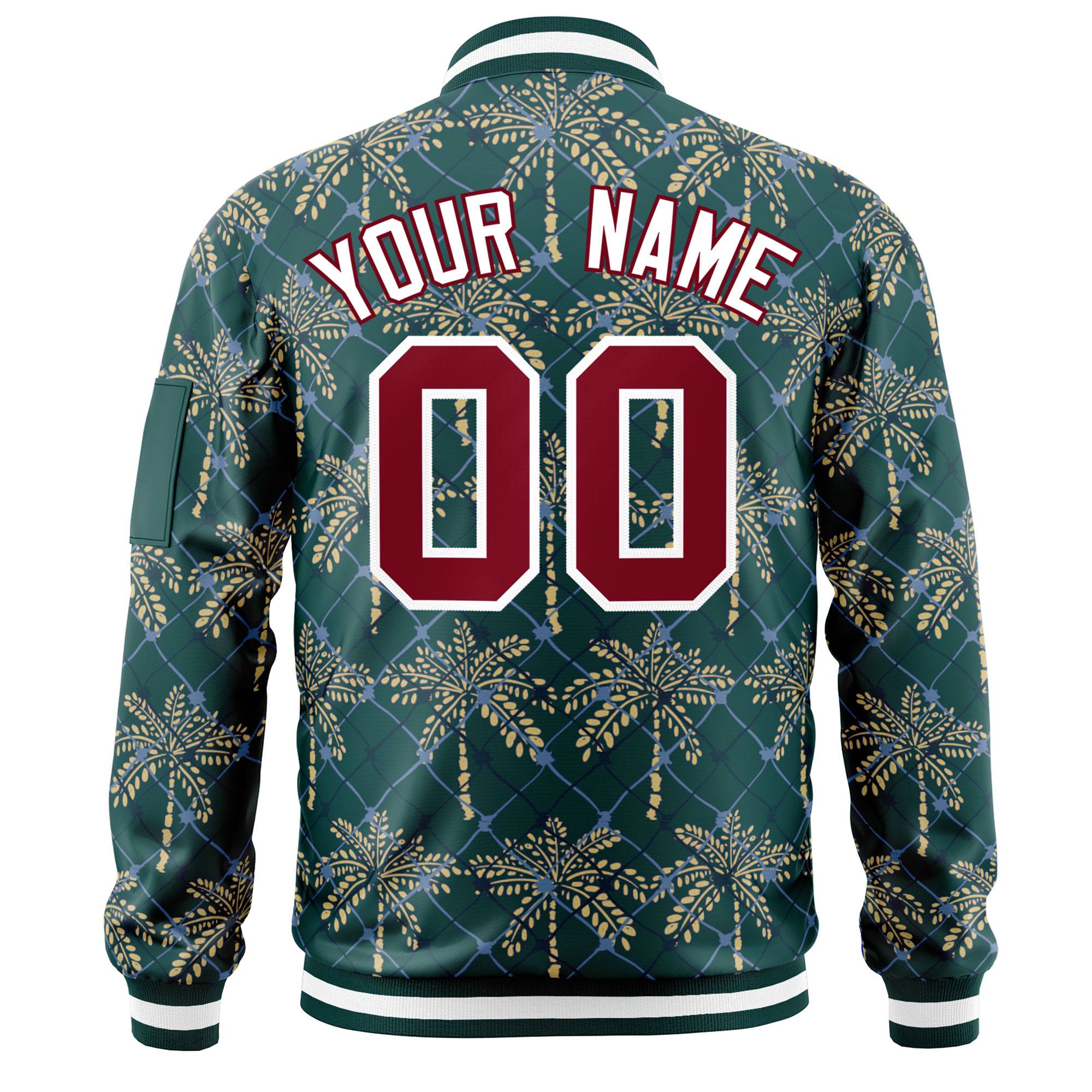 Custom Midnight Green Crimson Varsity Full-Zip Hawaii Letterman Bomber Jacket