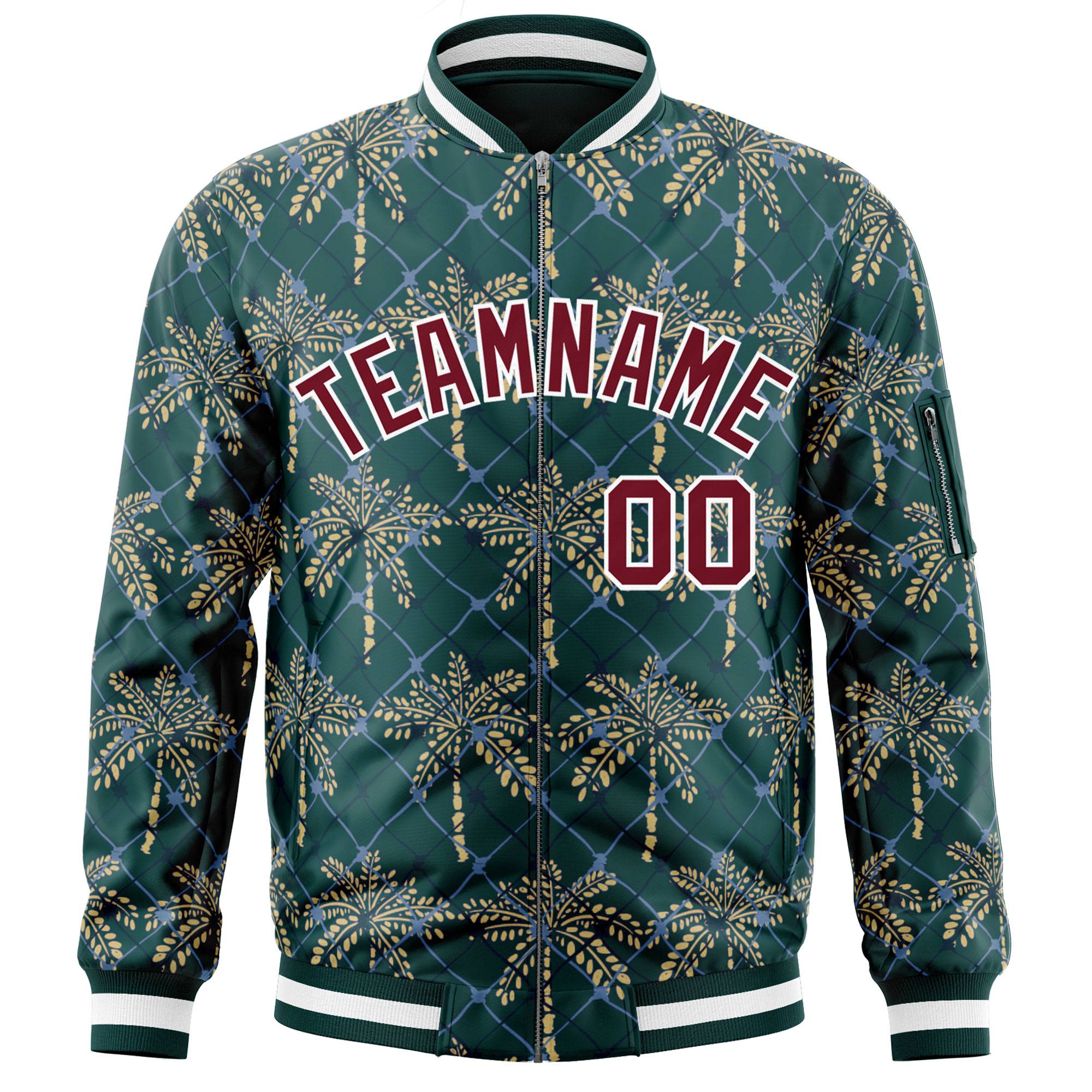 Custom Midnight Green Crimson Varsity Full-Zip Hawaii Letterman Bomber Jacket