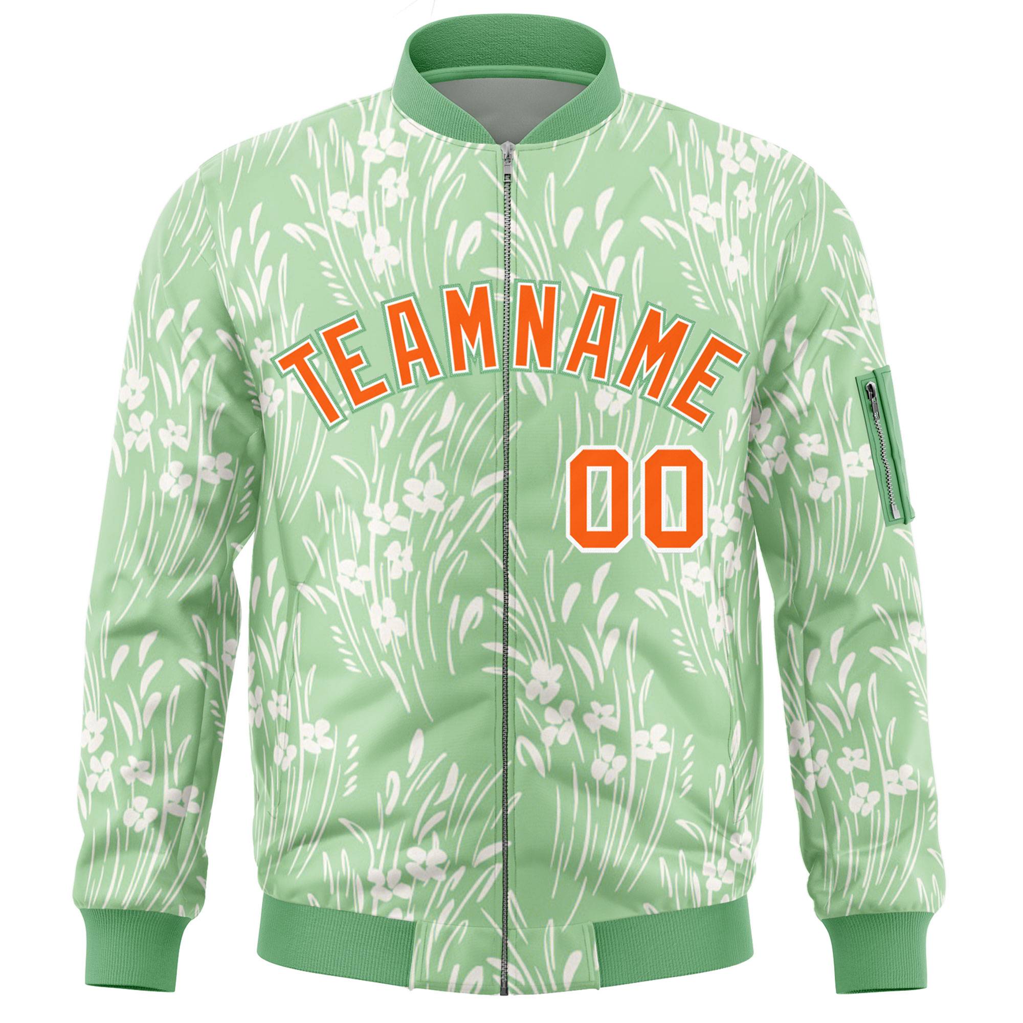 Custom Green Orange Varsity Full-Zip Hawaii Letterman Bomber Jacket