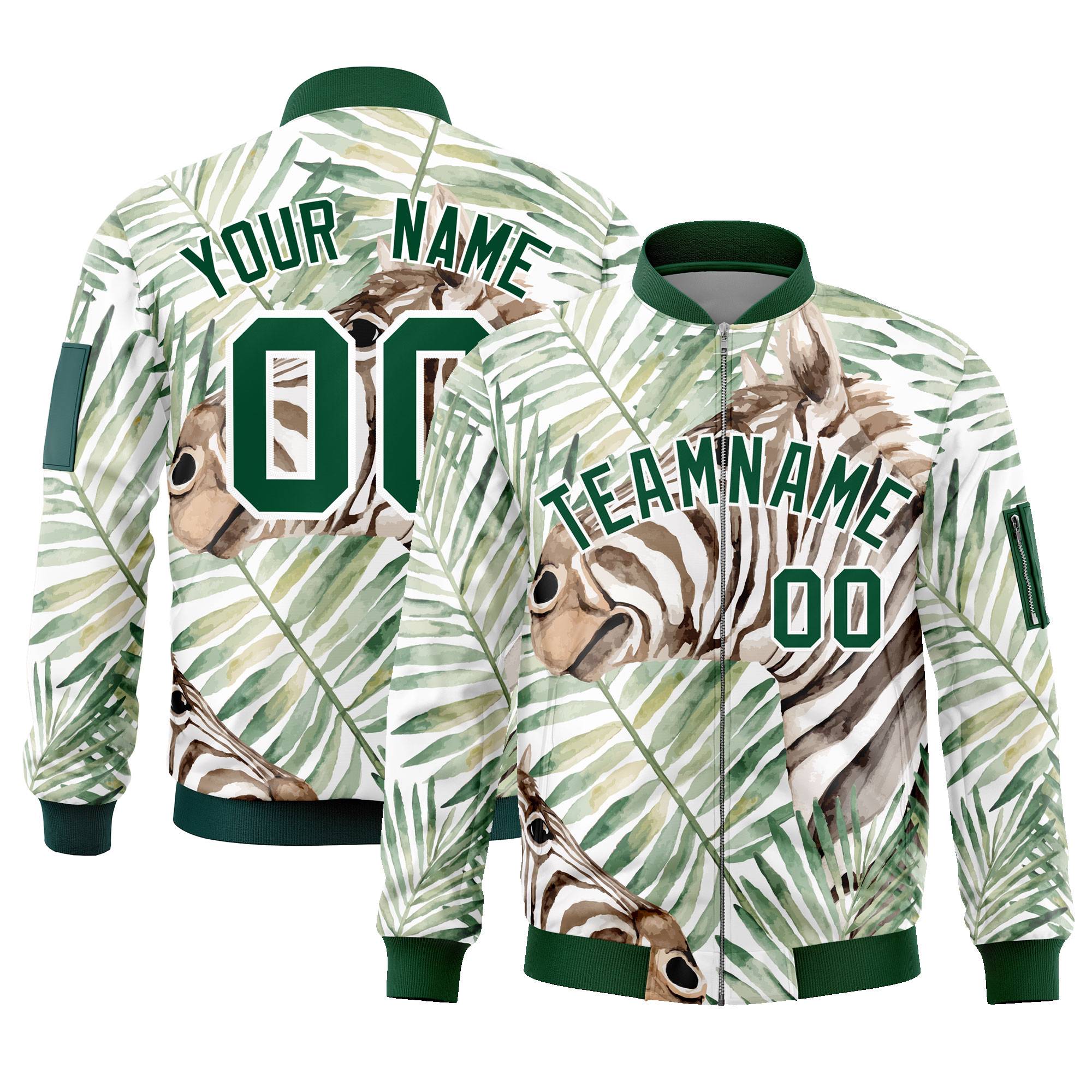 Custom Green Varsity Full-Zip Hawaii Letterman Bomber Jacket