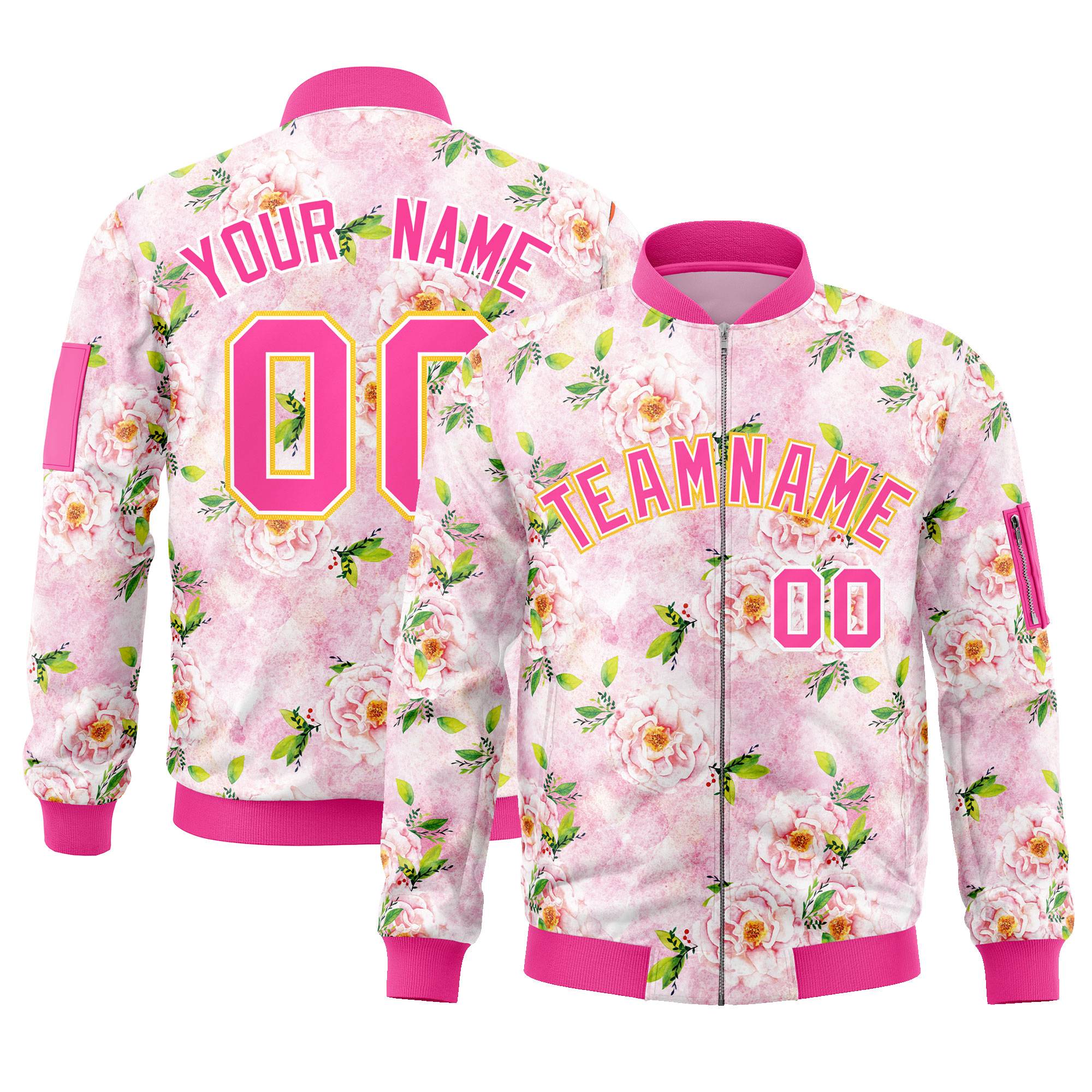 Custom Pink Varsity Full-Zip Hawaii Letterman Bomber Jacket