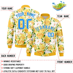 Custom Gold Powder Blue Varsity Full-Zip Hawaii Letterman Bomber Jacket