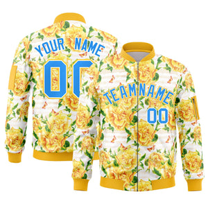 Custom Gold Powder Blue Varsity Full-Zip Hawaii Letterman Bomber Jacket