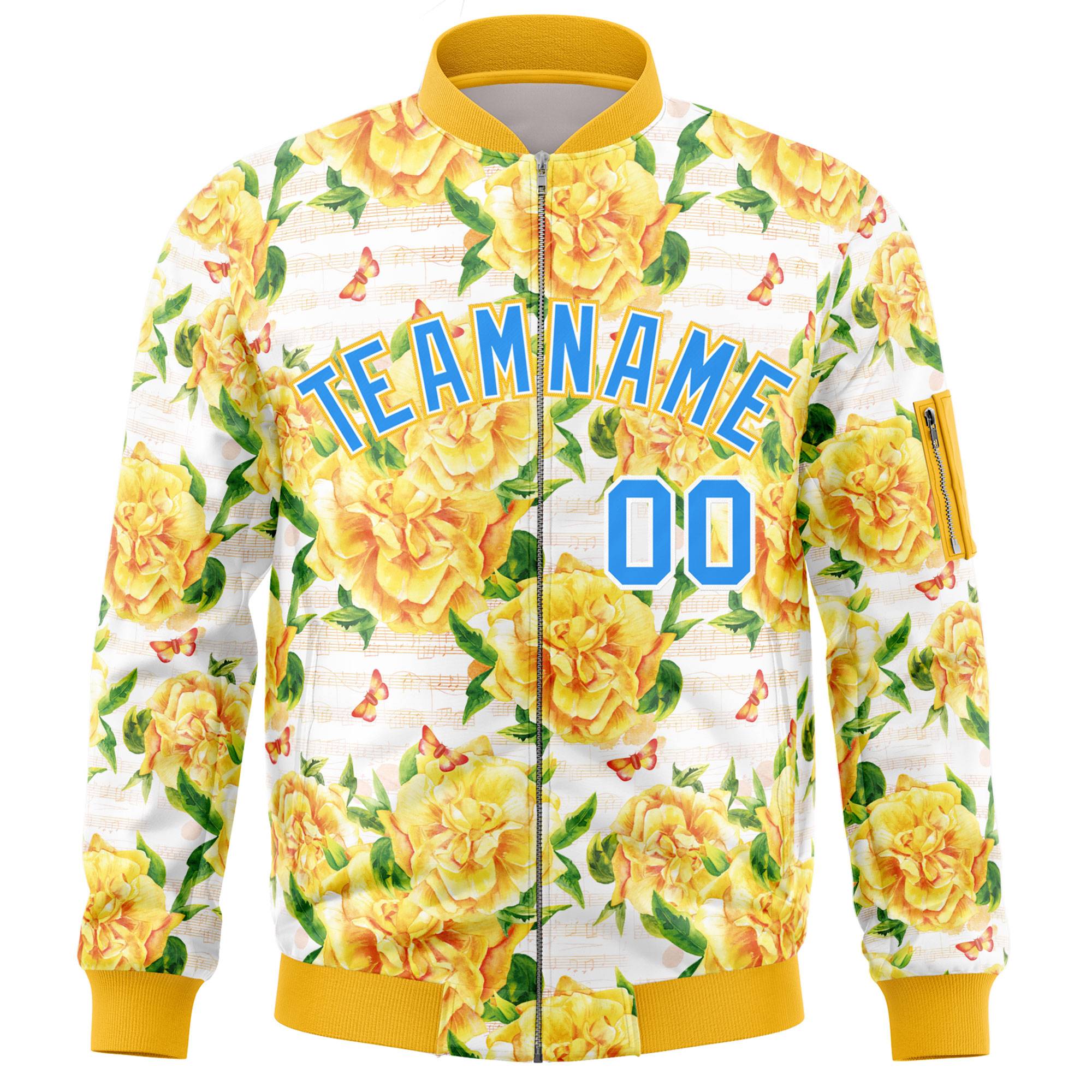 Custom Gold Powder Blue Varsity Full-Zip Hawaii Letterman Bomber Jacket