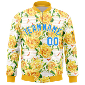 Custom Gold Powder Blue Varsity Full-Zip Hawaii Letterman Bomber Jacket