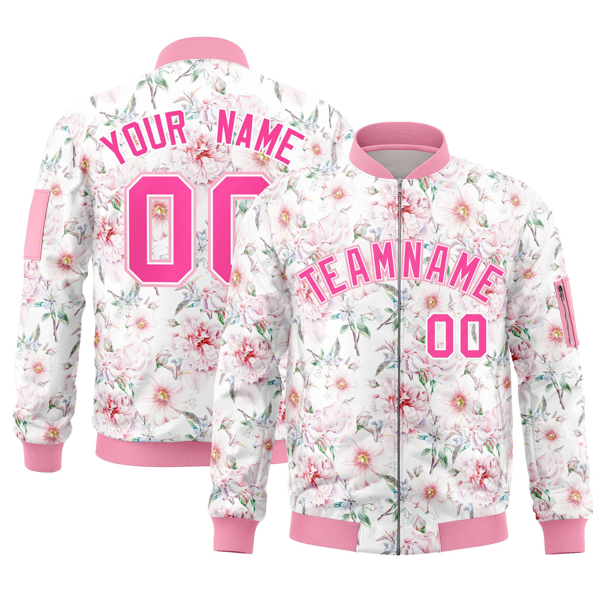 Custom Pink Varsity Full-Zip Hawaii Letterman Bomber Jacket