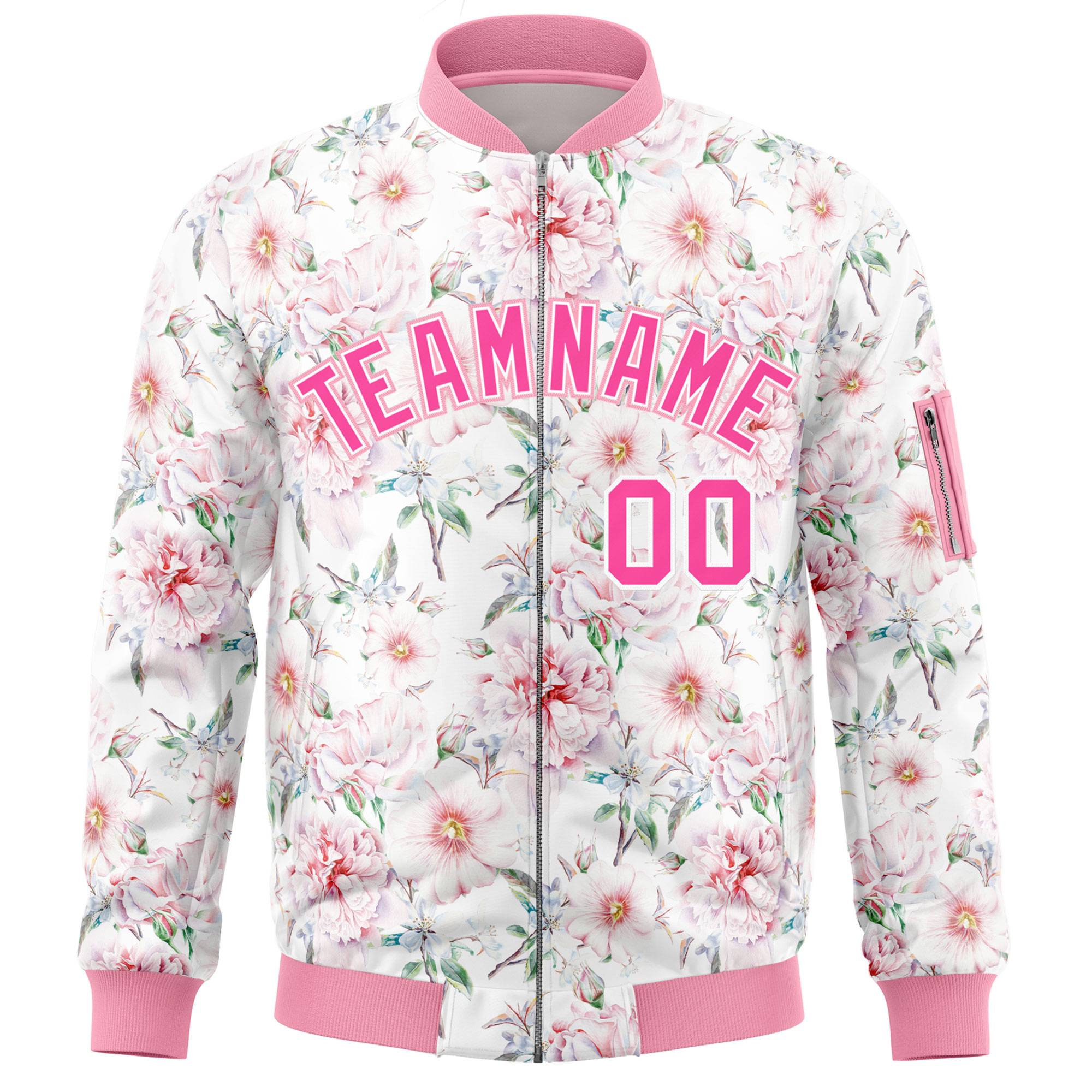 Custom Pink Varsity Full-Zip Hawaii Letterman Bomber Jacket