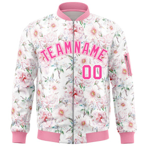 Custom Pink Varsity Full-Zip Hawaii Letterman Bomber Jacket