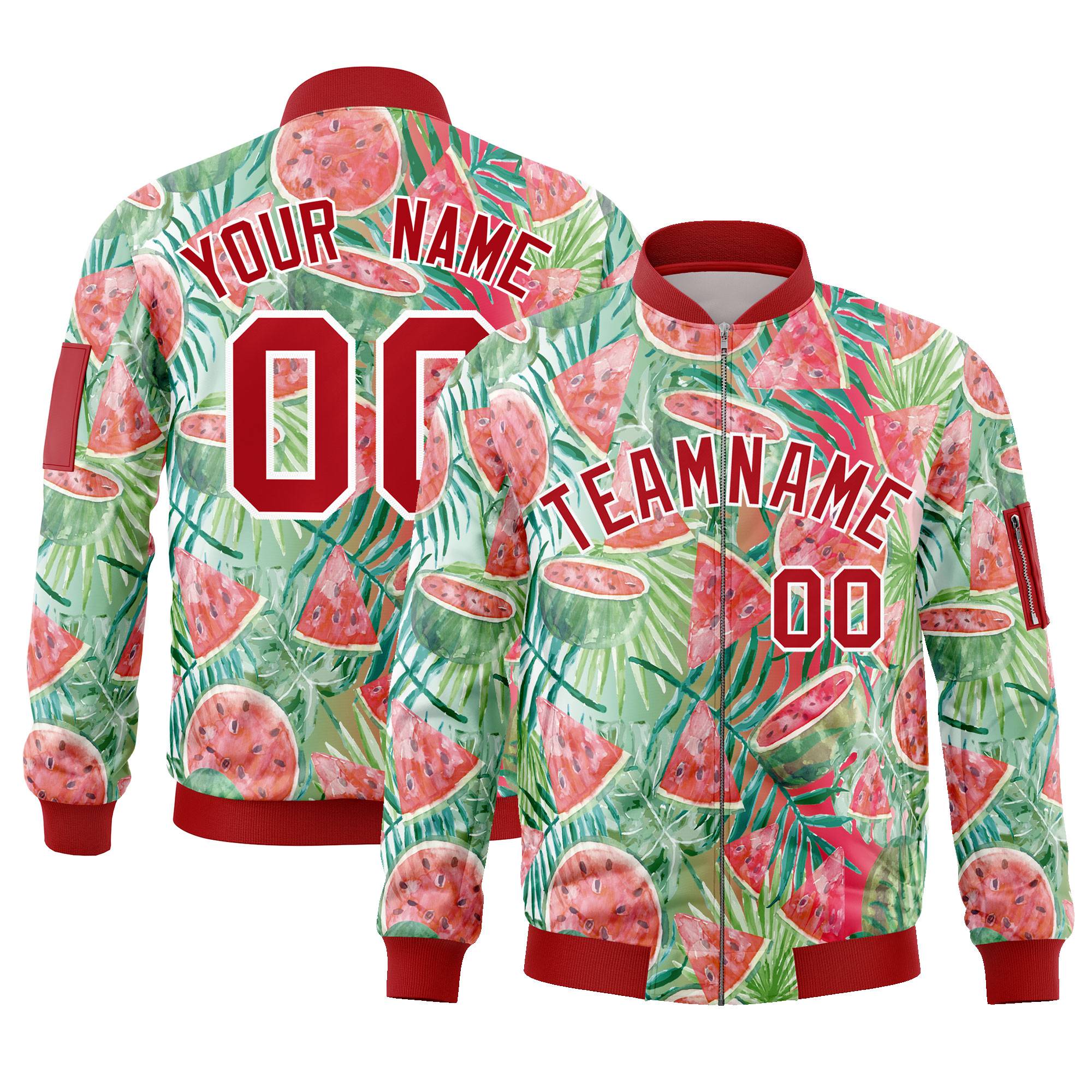 Custom Red Varsity Full-Zip Hawaii Letterman Bomber Jacket