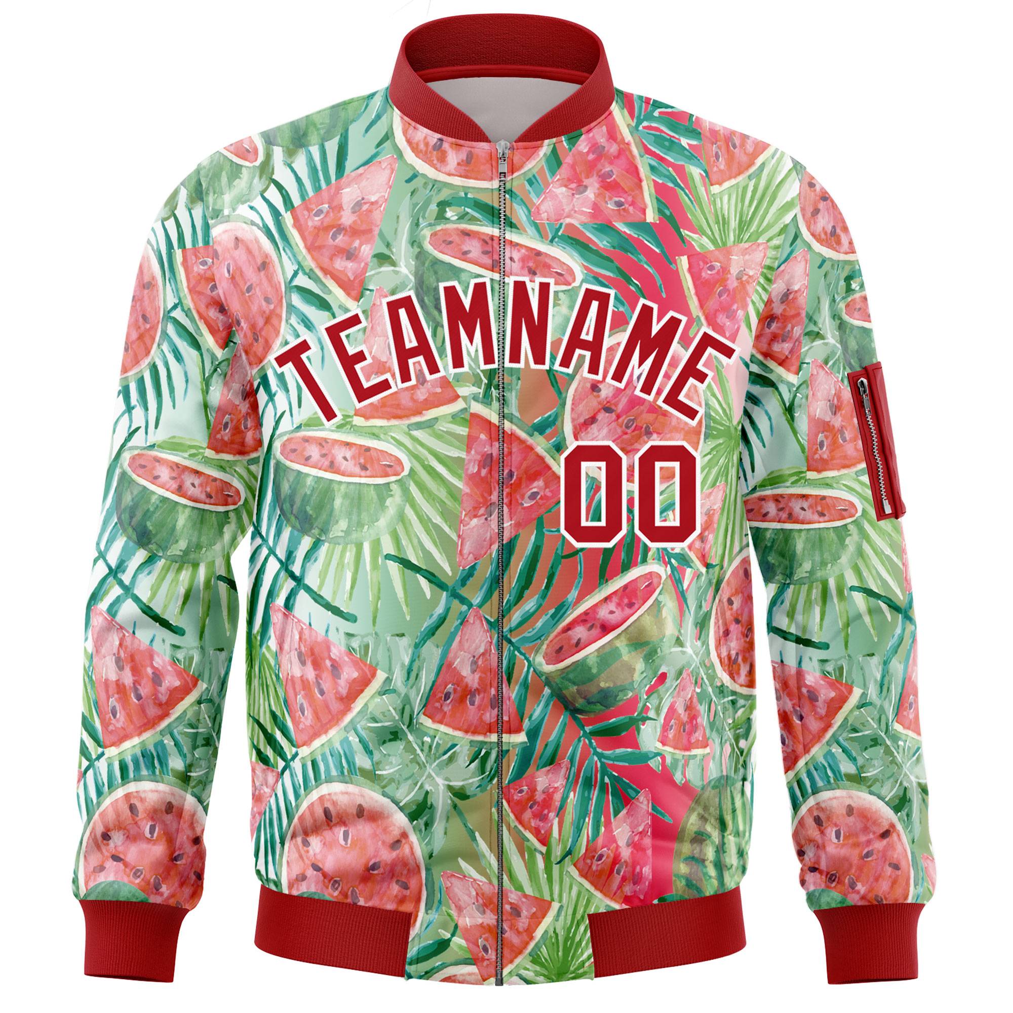 Custom Red Varsity Full-Zip Hawaii Letterman Bomber Jacket