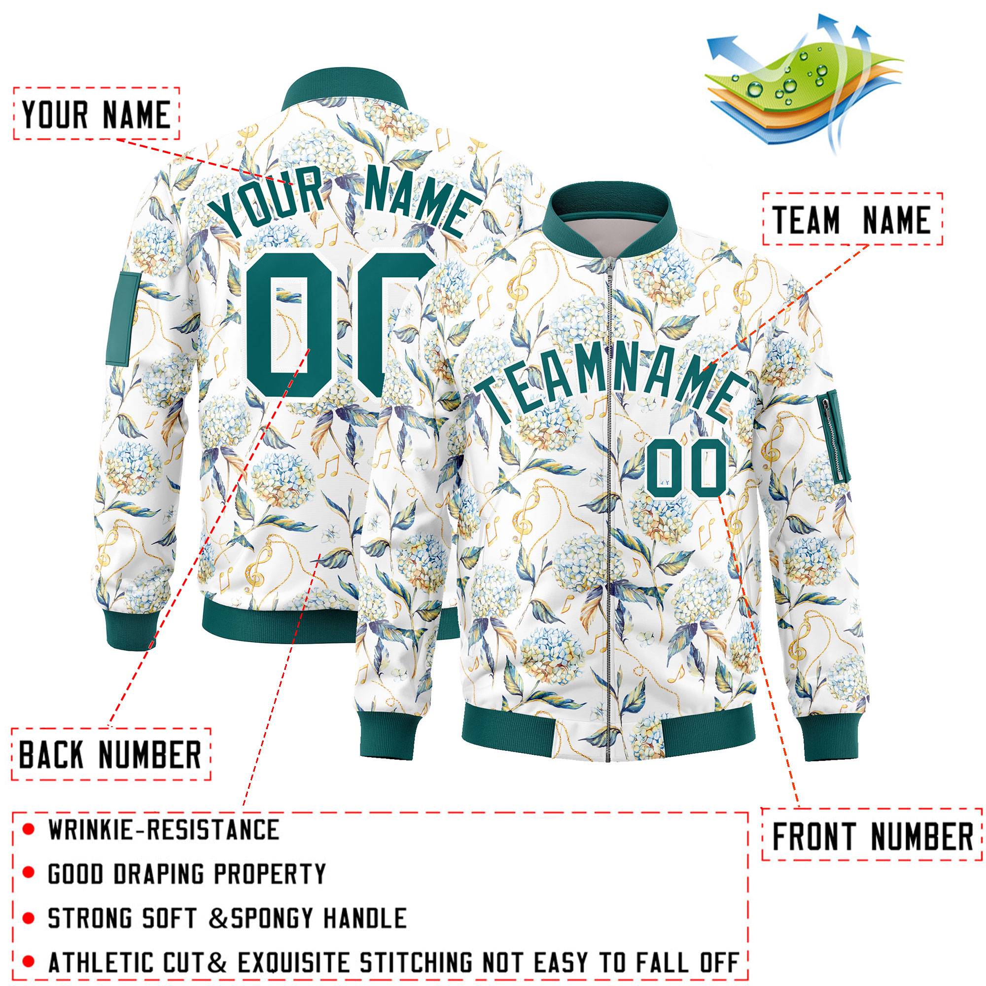 Custom Aqua Varsity Full-Zip Hawaii Letterman Bomber Jacket