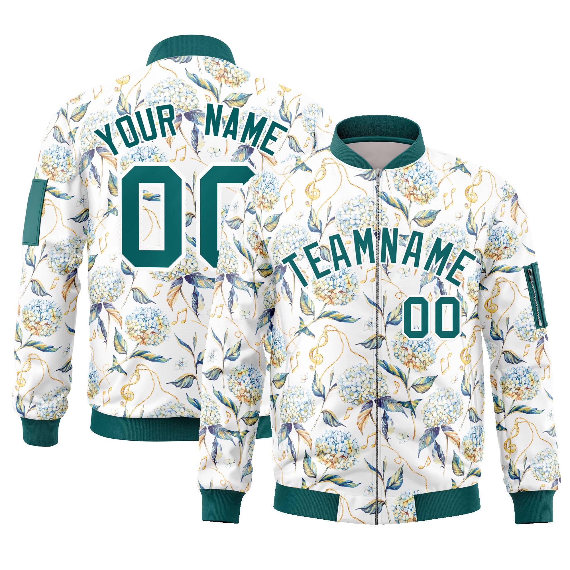 Custom Aqua Varsity Full-Zip Hawaii Letterman Bomber Jacket