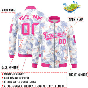 Custom White Pink Varsity Full-Zip Hawaii Letterman Bomber Jacket