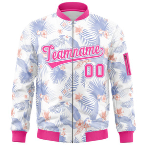 Custom White Pink Varsity Full-Zip Hawaii Letterman Bomber Jacket