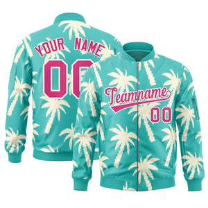 Custom Aqua Rose Red Varsity Full-Zip Hawaii Letterman Bomber Jacket