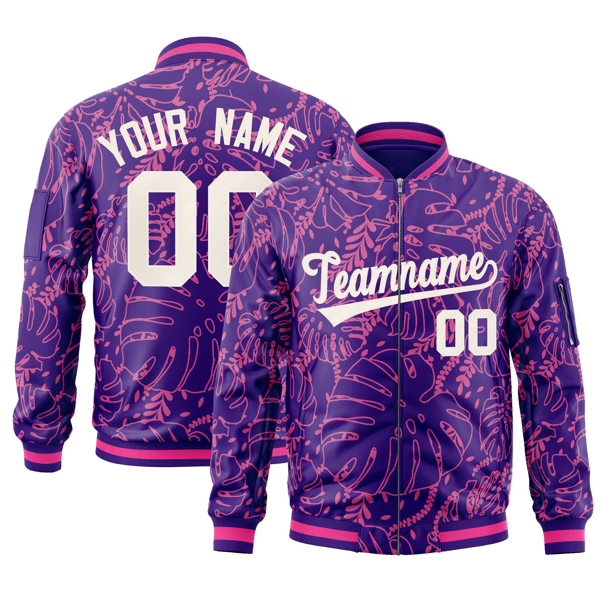 Custom Purple White Varsity Full-Zip Hawaii Letterman Bomber Jacket