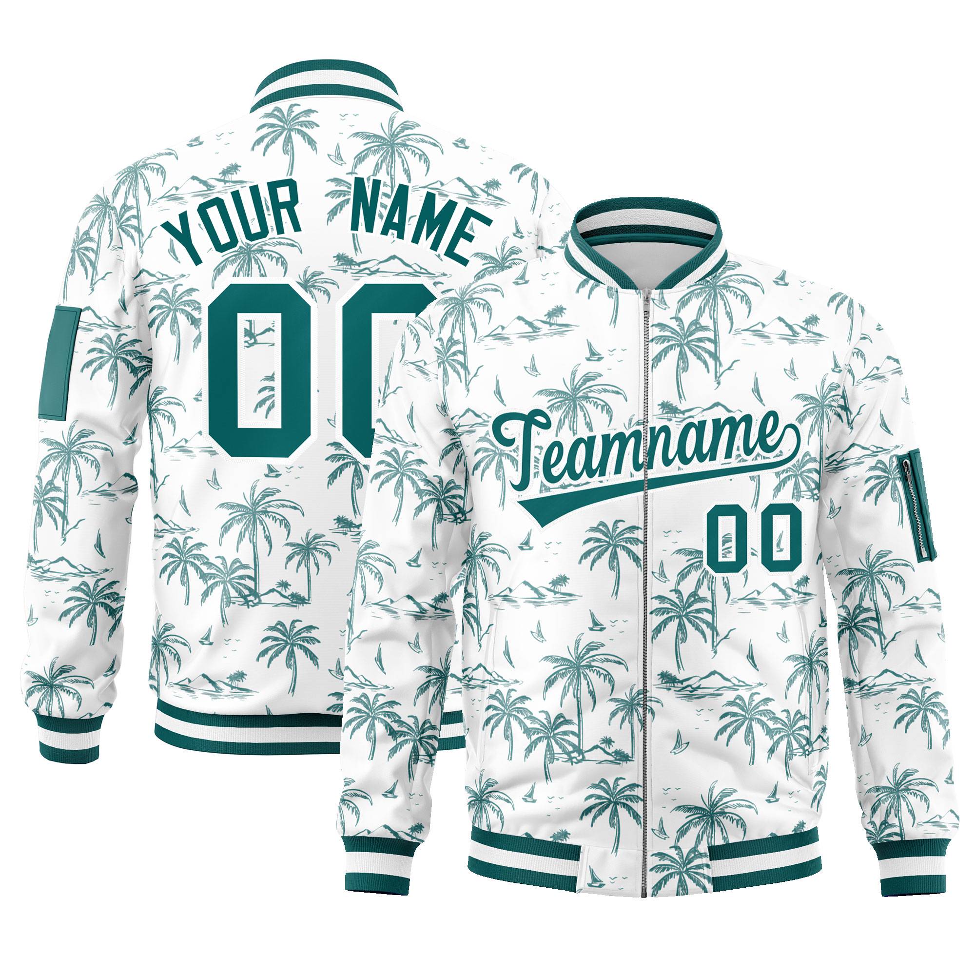 Custom Aqua Varsity Full-Zip Hawaii Letterman Bomber Jacket