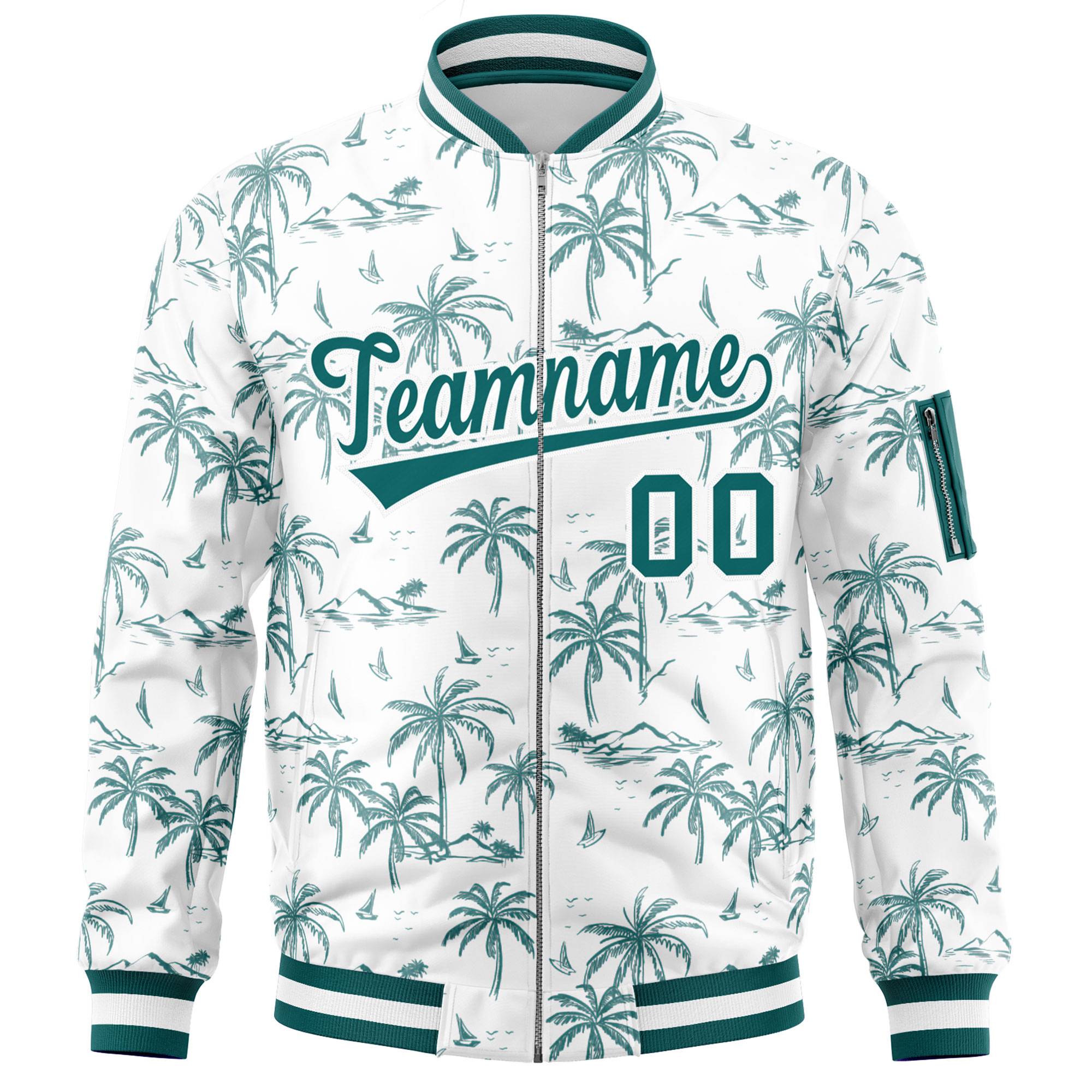 Custom Aqua Varsity Full-Zip Hawaii Letterman Bomber Jacket