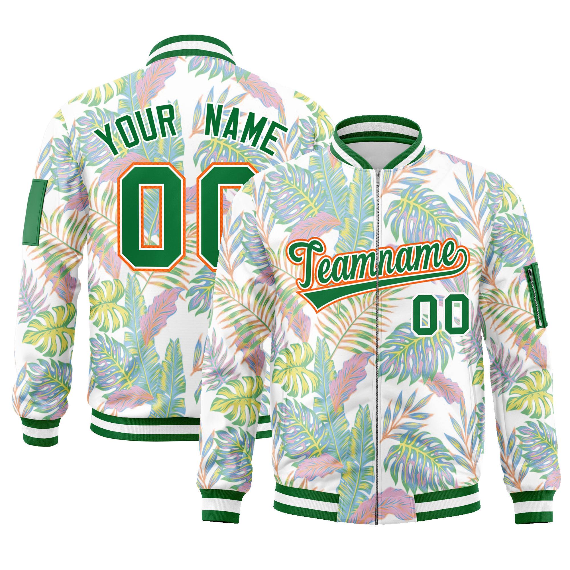 Custom Kelly Green  Varsity Full-Zip Hawaii Letterman Bomber Jacket