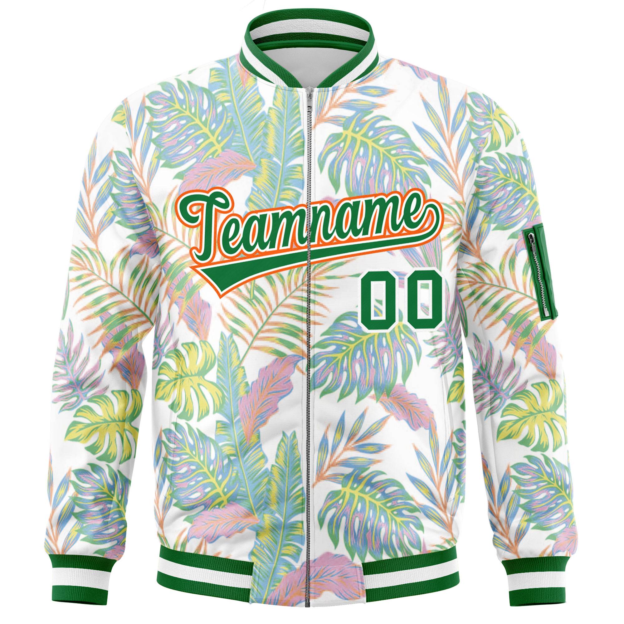 Custom Kelly Green  Varsity Full-Zip Hawaii Letterman Bomber Jacket