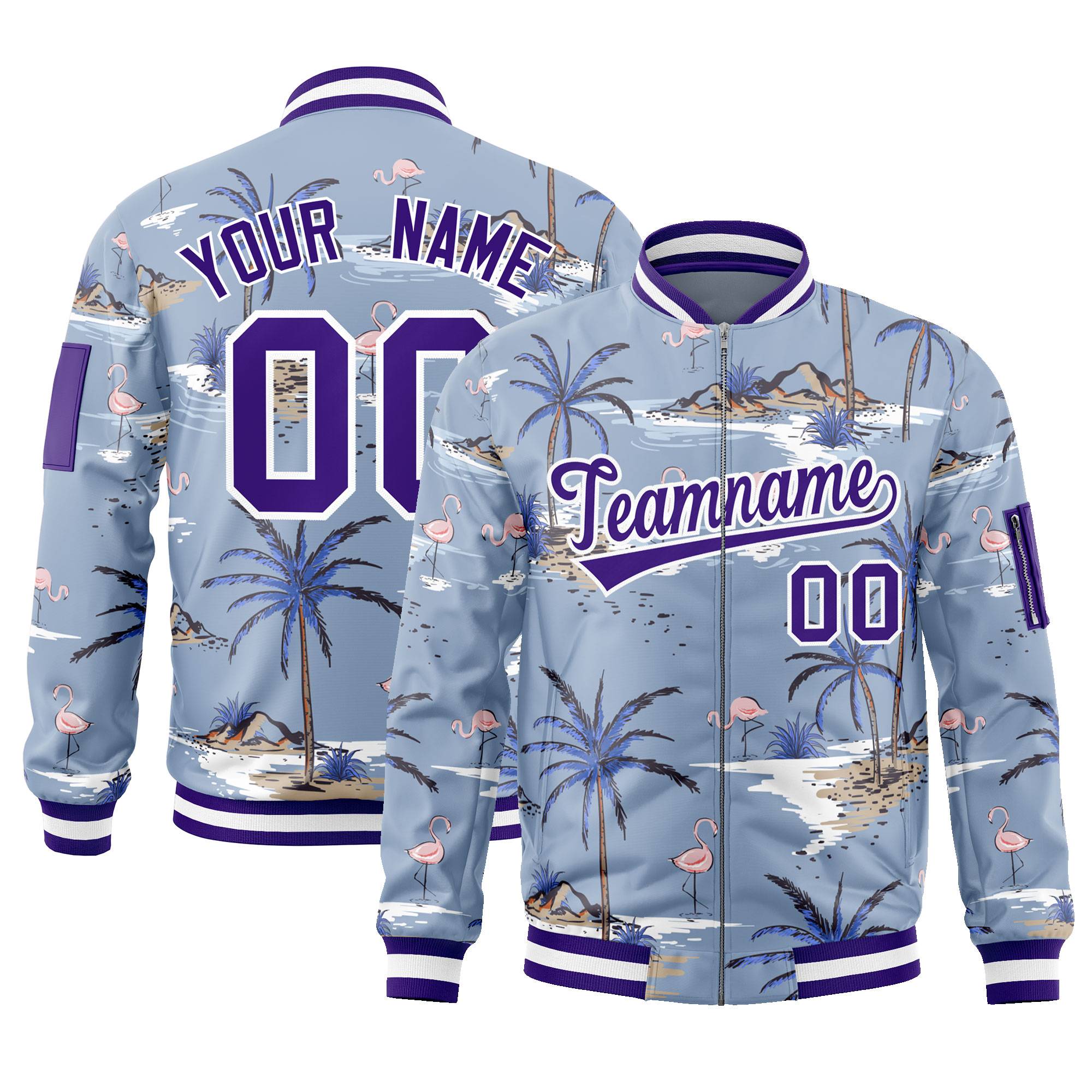 Custom Purple Varsity Full-Zip Hawaii Letterman Bomber Jacket