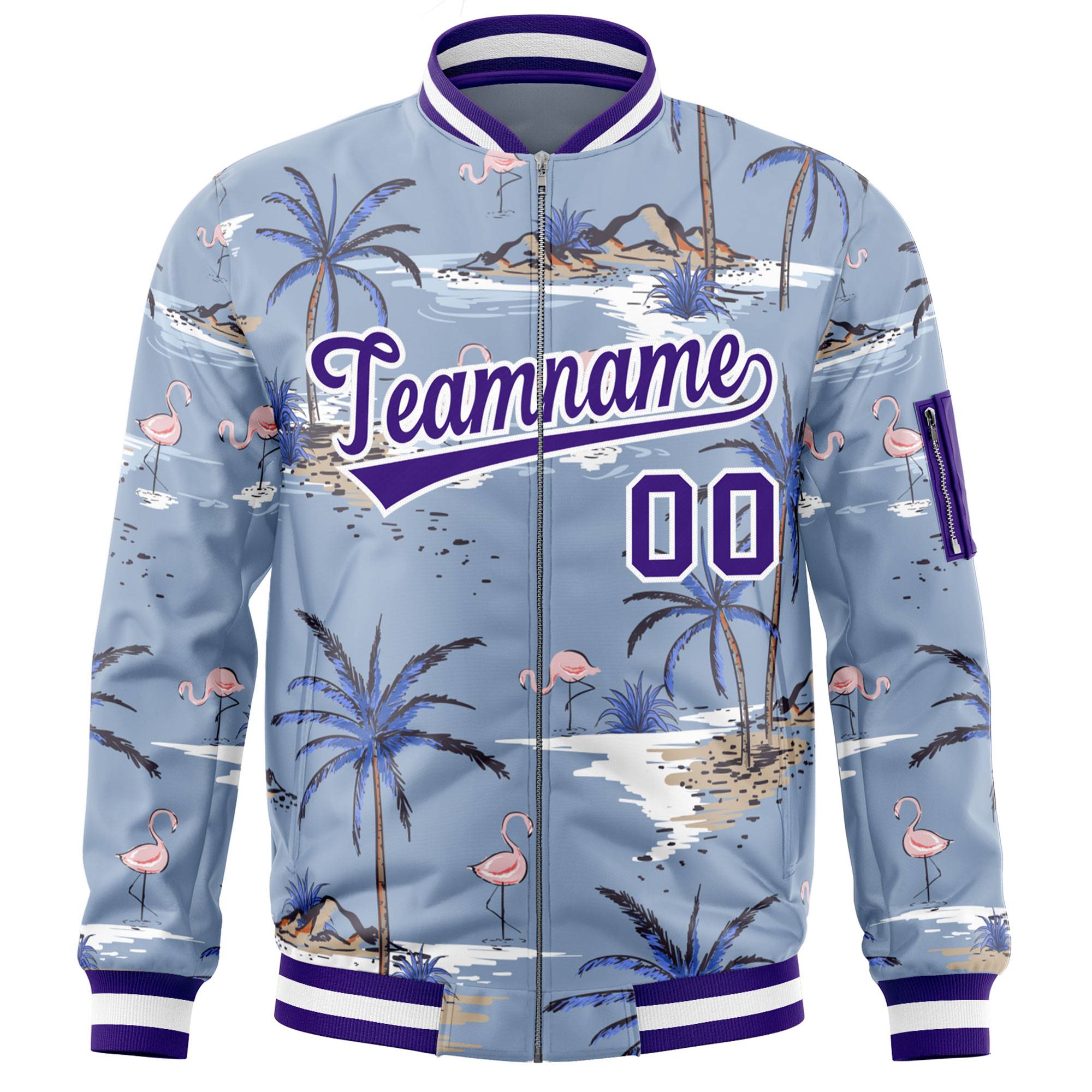 Custom Purple Varsity Full-Zip Hawaii Letterman Bomber Jacket