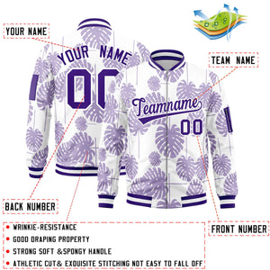 Custom Purple Varsity Full-Zip Hawaii Letterman Bomber Jacket