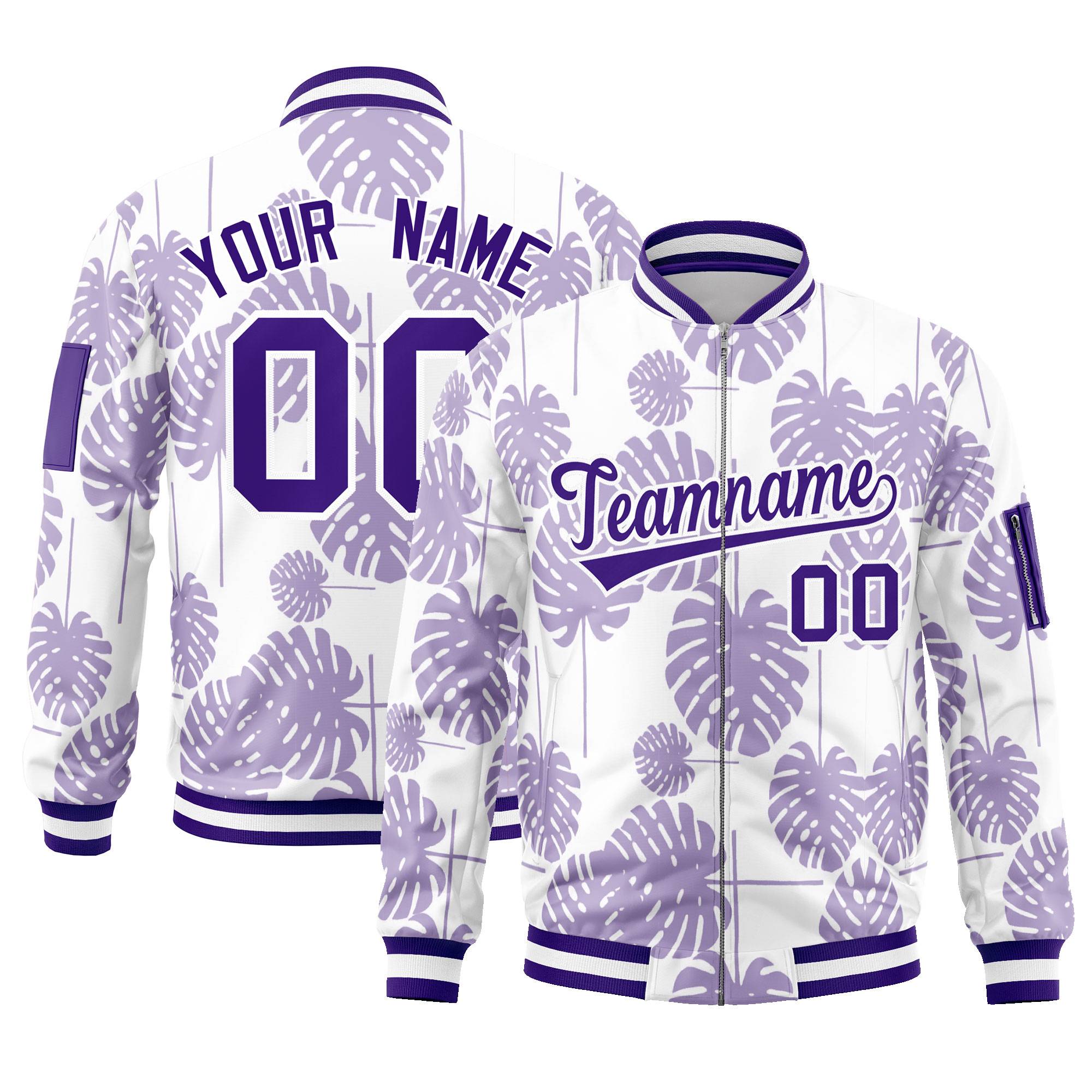 Custom Purple Varsity Full-Zip Hawaii Letterman Bomber Jacket