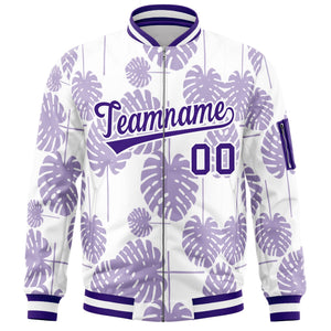 Custom Purple Varsity Full-Zip Hawaii Letterman Bomber Jacket