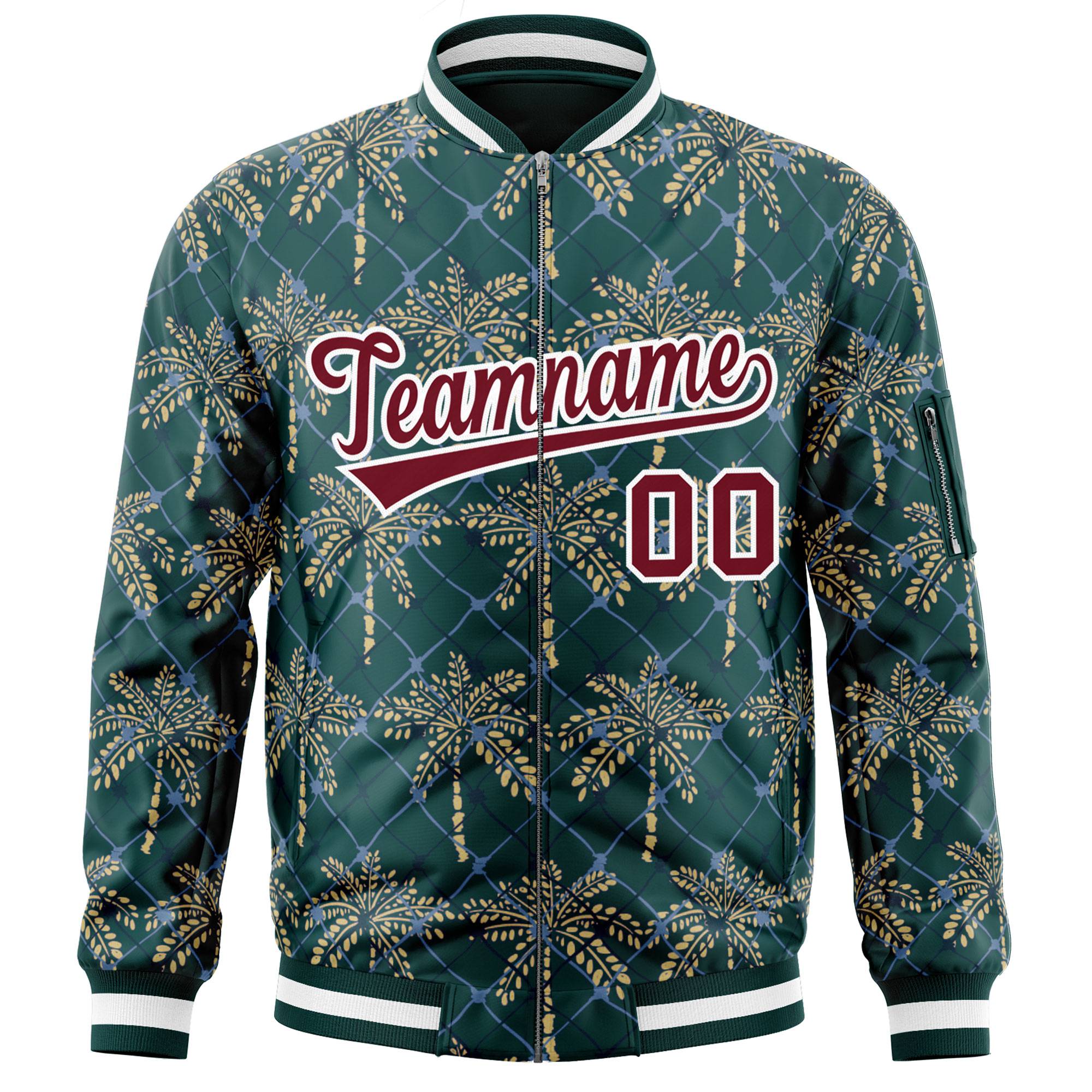 Custom Midnight Green Crimson Varsity Full-Zip Hawaii Letterman Bomber Jacket