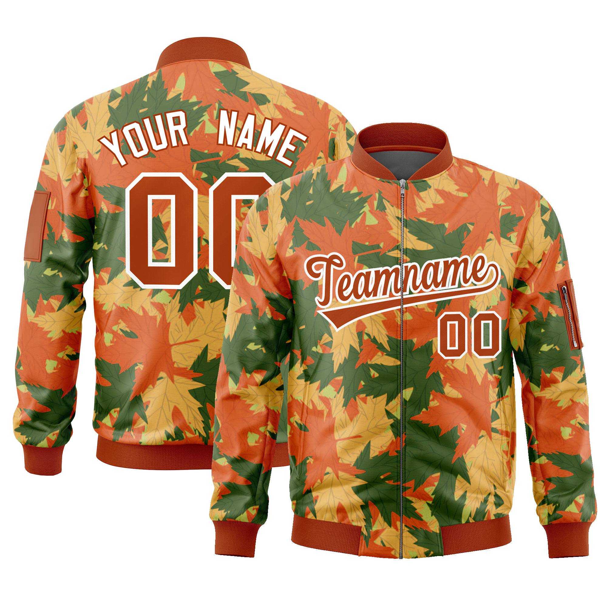 Custom Orange Varsity Full-Zip Hawaii Letterman Bomber Jacket