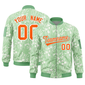 Custom Green Orange Varsity Full-Zip Hawaii Letterman Bomber Jacket