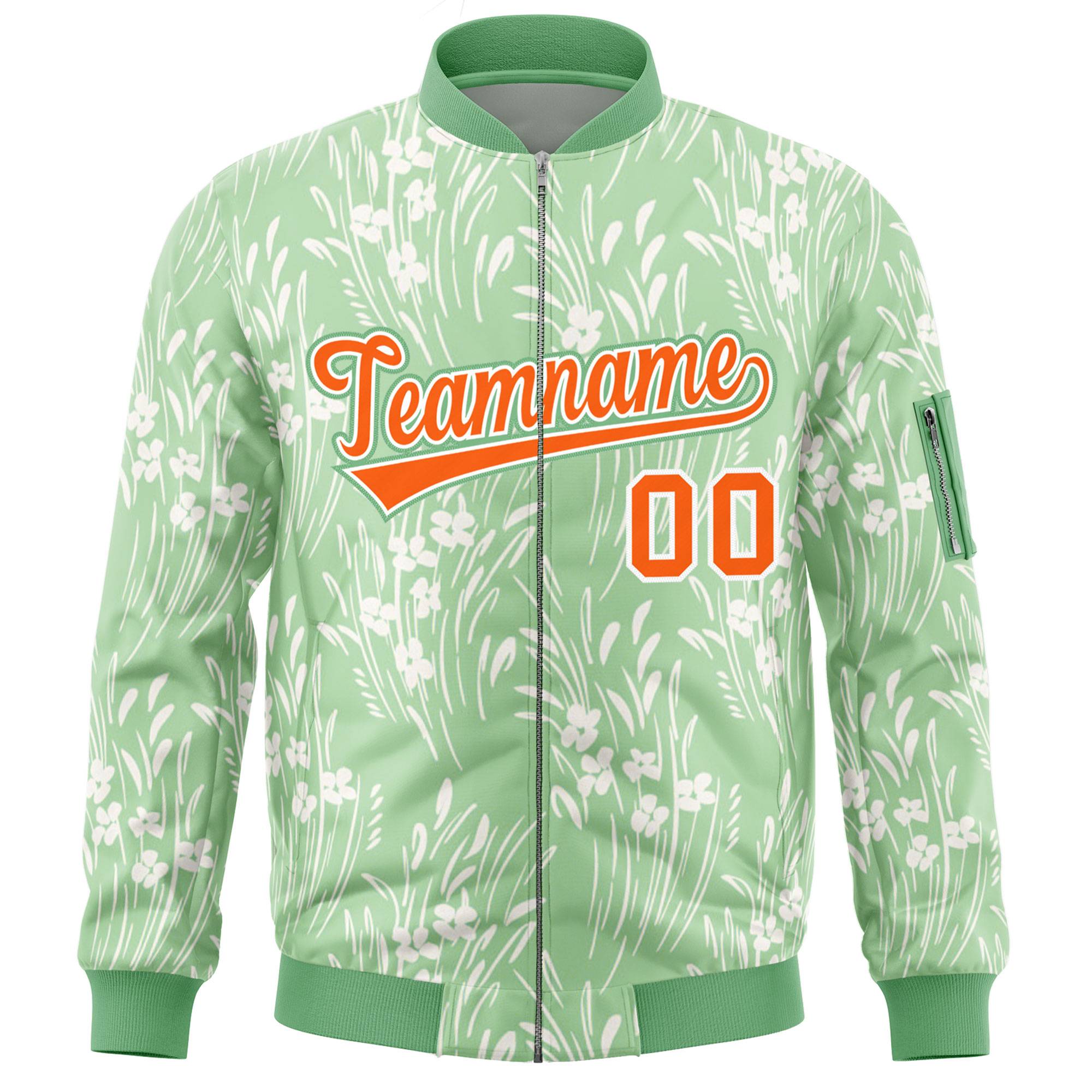 Custom Green Orange Varsity Full-Zip Hawaii Letterman Bomber Jacket