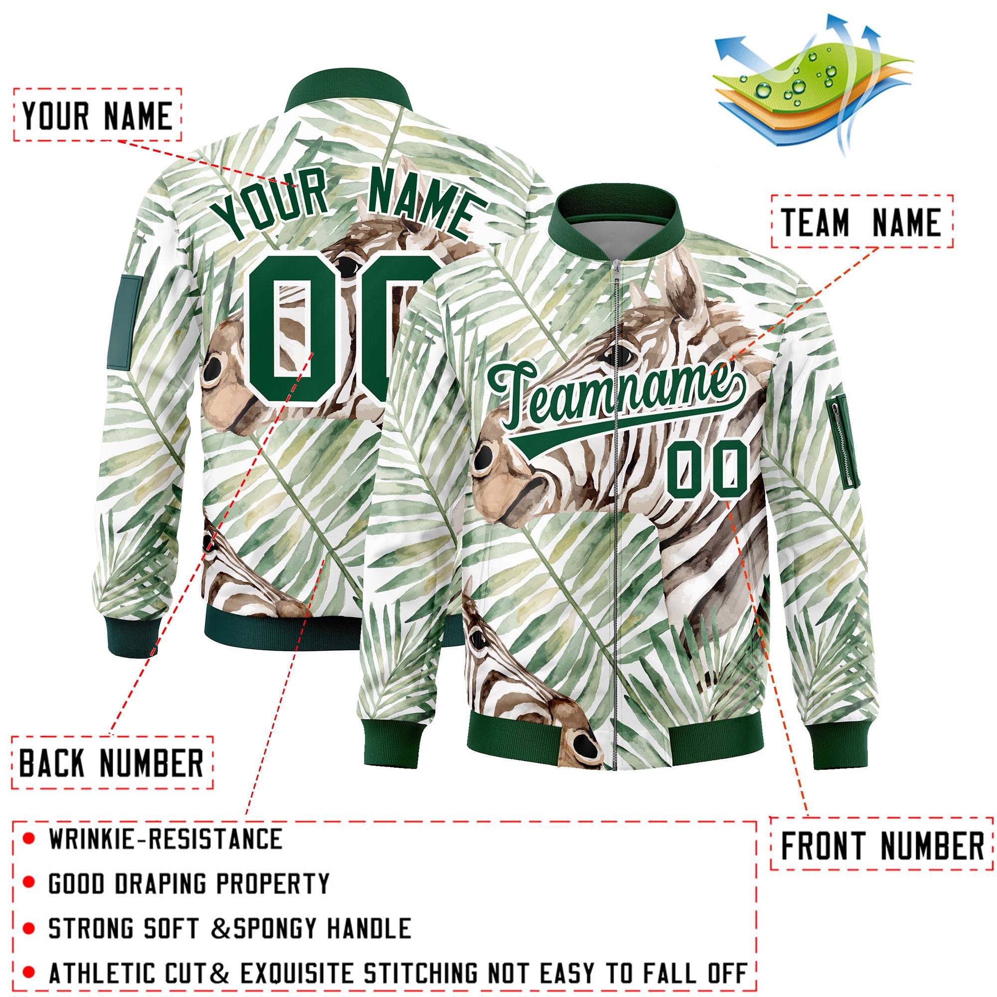 Custom Green Varsity Full-Zip Hawaii Letterman Bomber Jacket