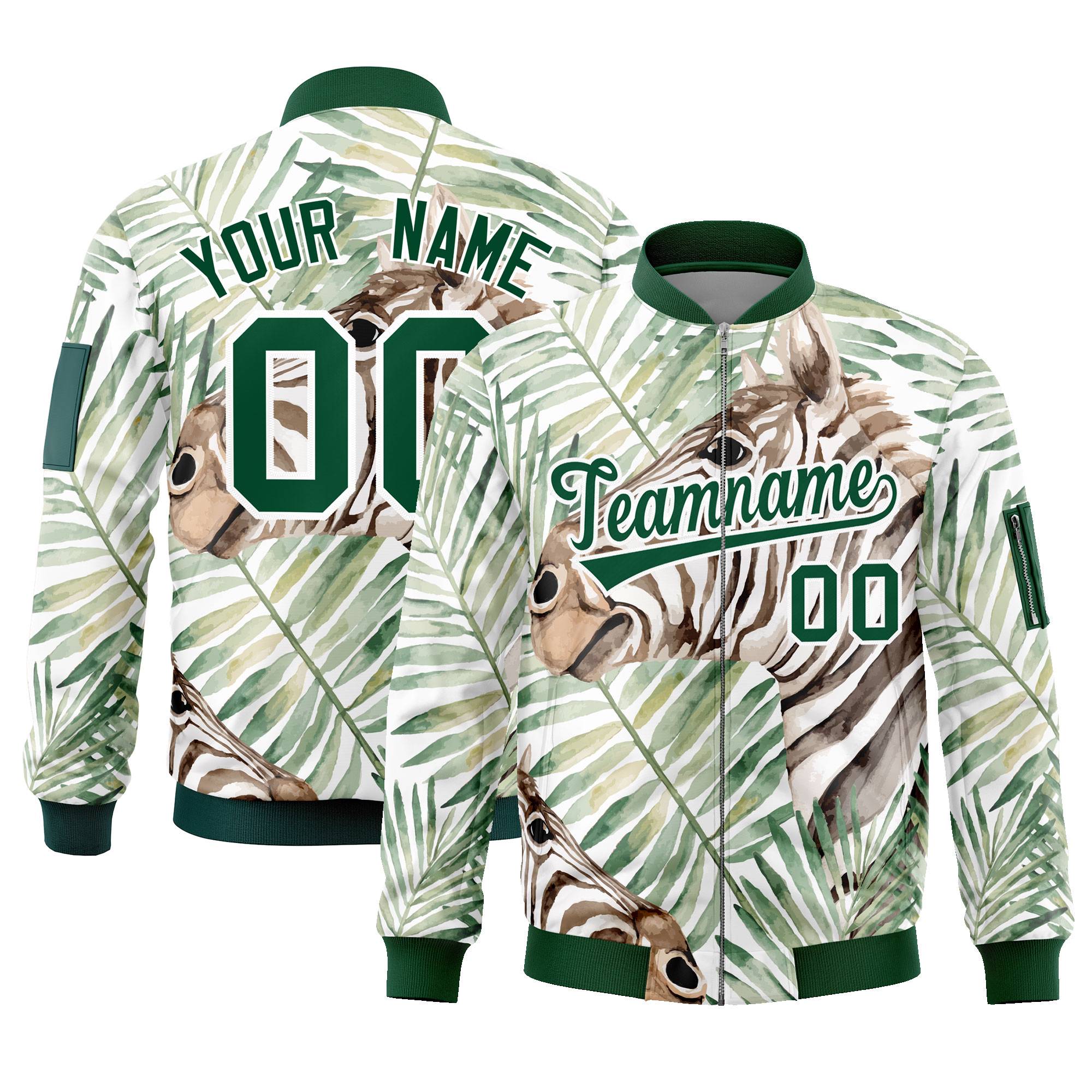 Custom Green Varsity Full-Zip Hawaii Letterman Bomber Jacket