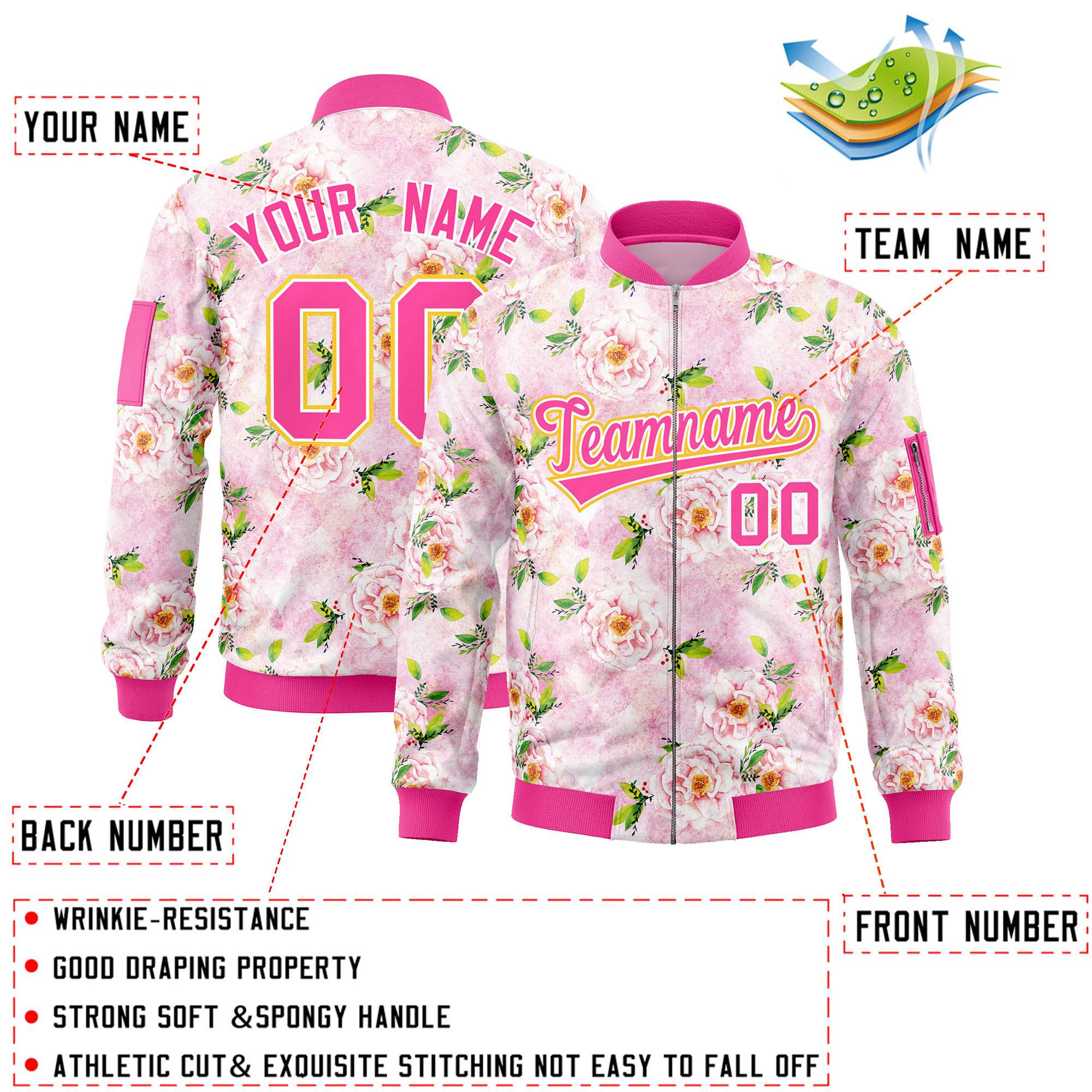 Custom Pink Varsity Full-Zip Hawaii Letterman Bomber Jacket