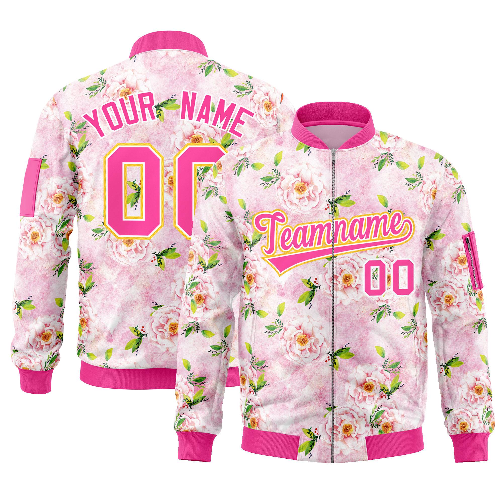 Custom Pink Varsity Full-Zip Hawaii Letterman Bomber Jacket