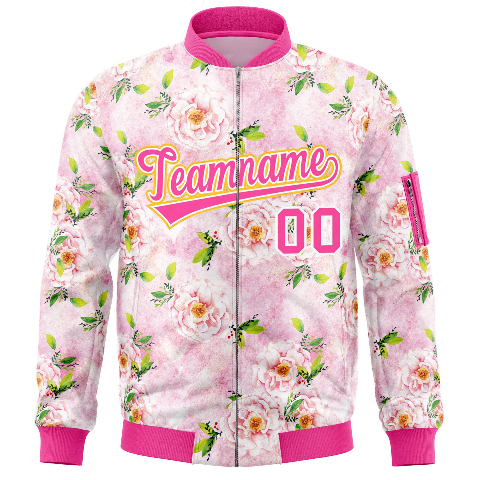 Custom Pink Varsity Full-Zip Hawaii Letterman Bomber Jacket